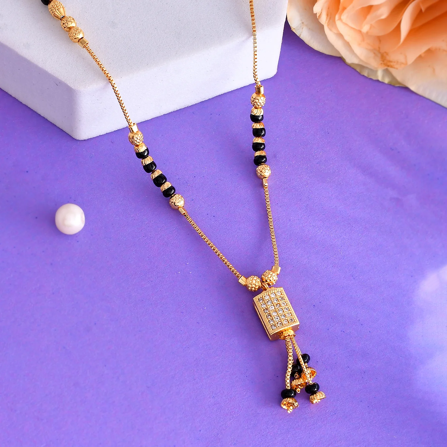 Sparkling Elegance Black Beads Zirconia Gems Mangalsutra