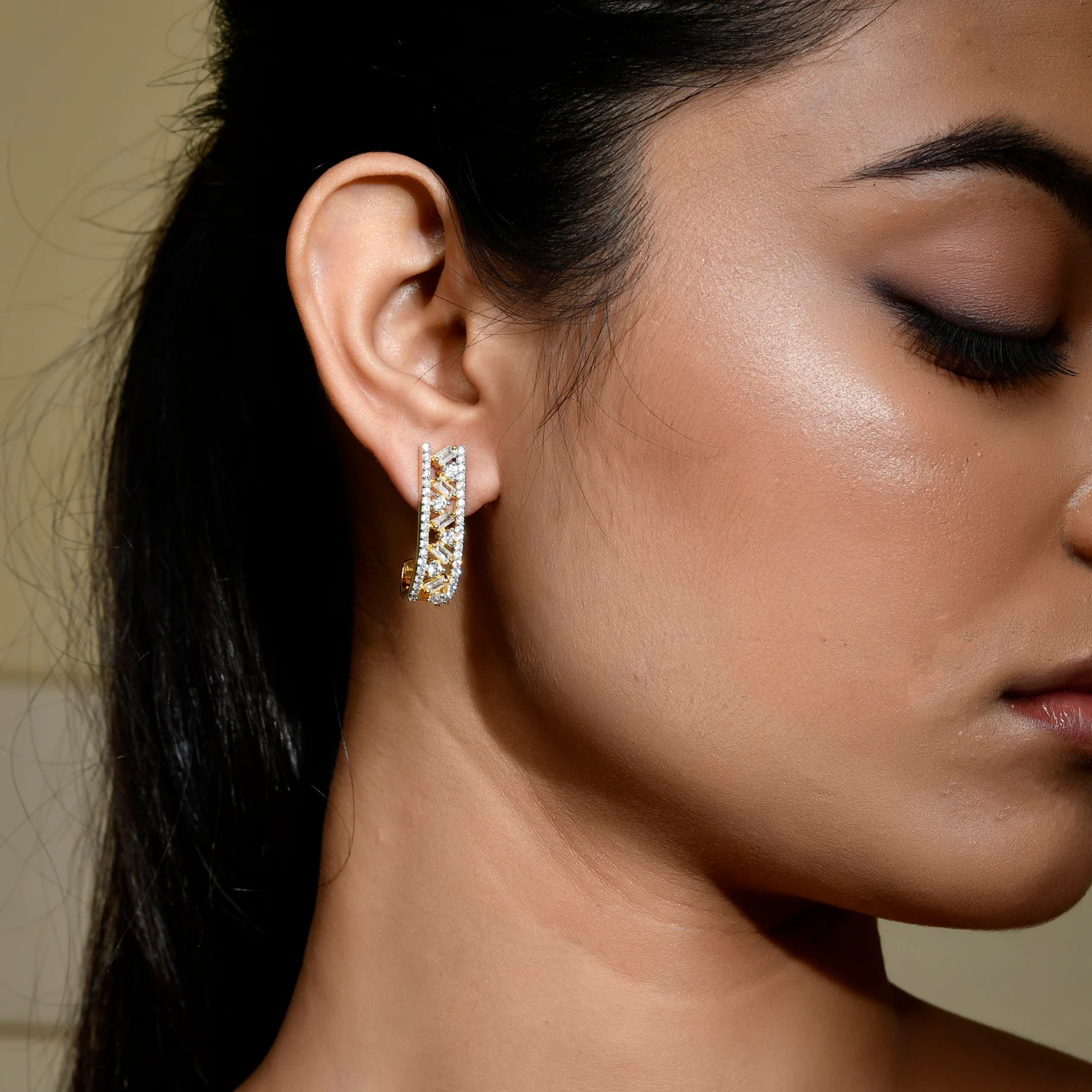 Sparkling Elegance Bling Fling Gold American Diamond Stud Earrings - Image 2