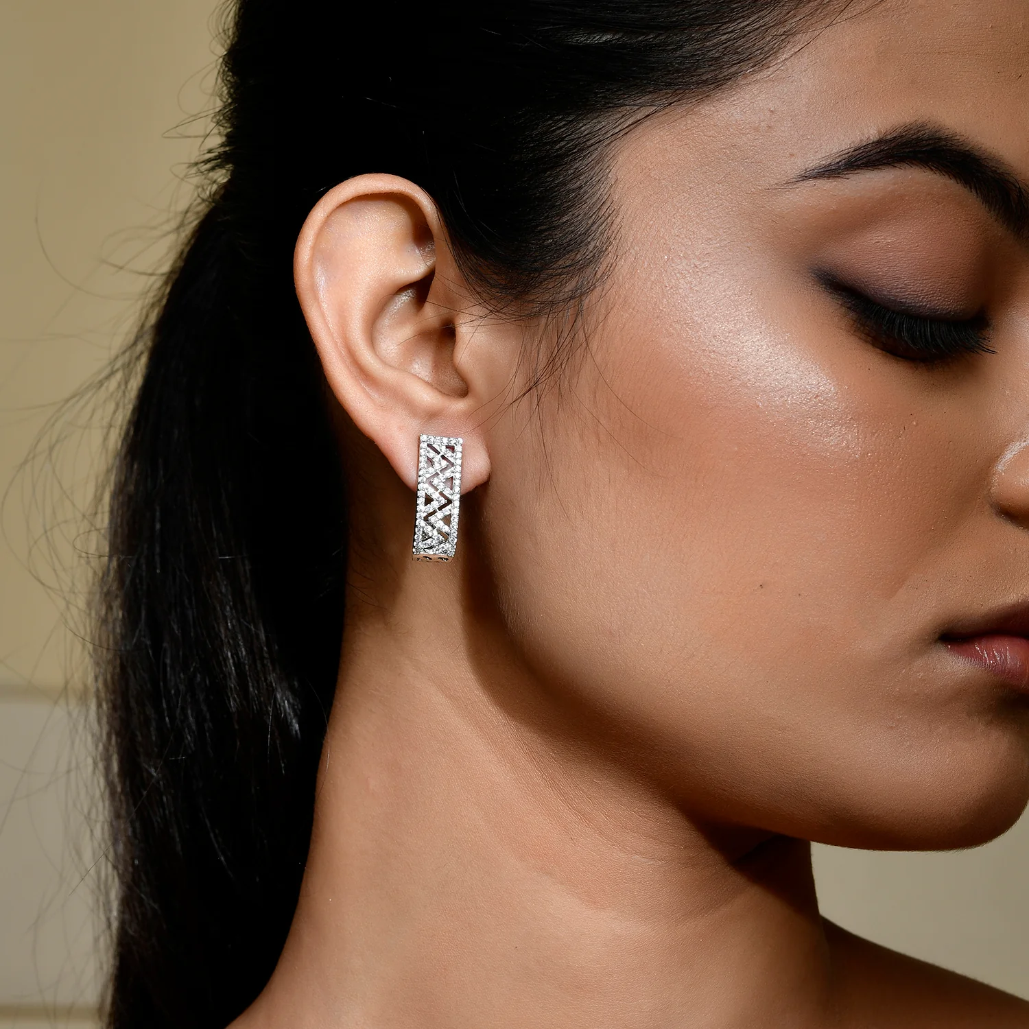 Sparkling Elegance Bling Fling Silver American Diamond Stud Earrings - Image 2