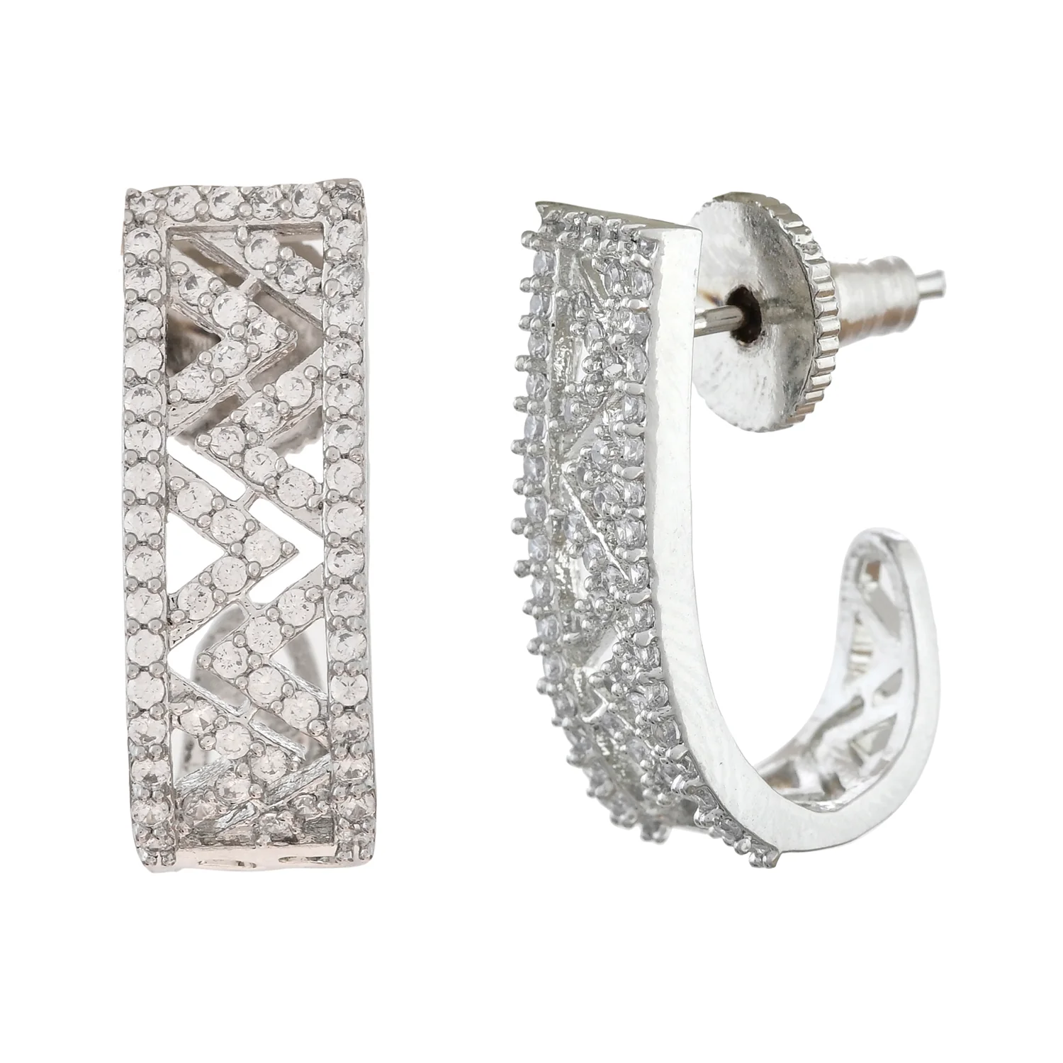 Sparkling Elegance Bling Fling Silver American Diamond Stud Earrings - Image 3