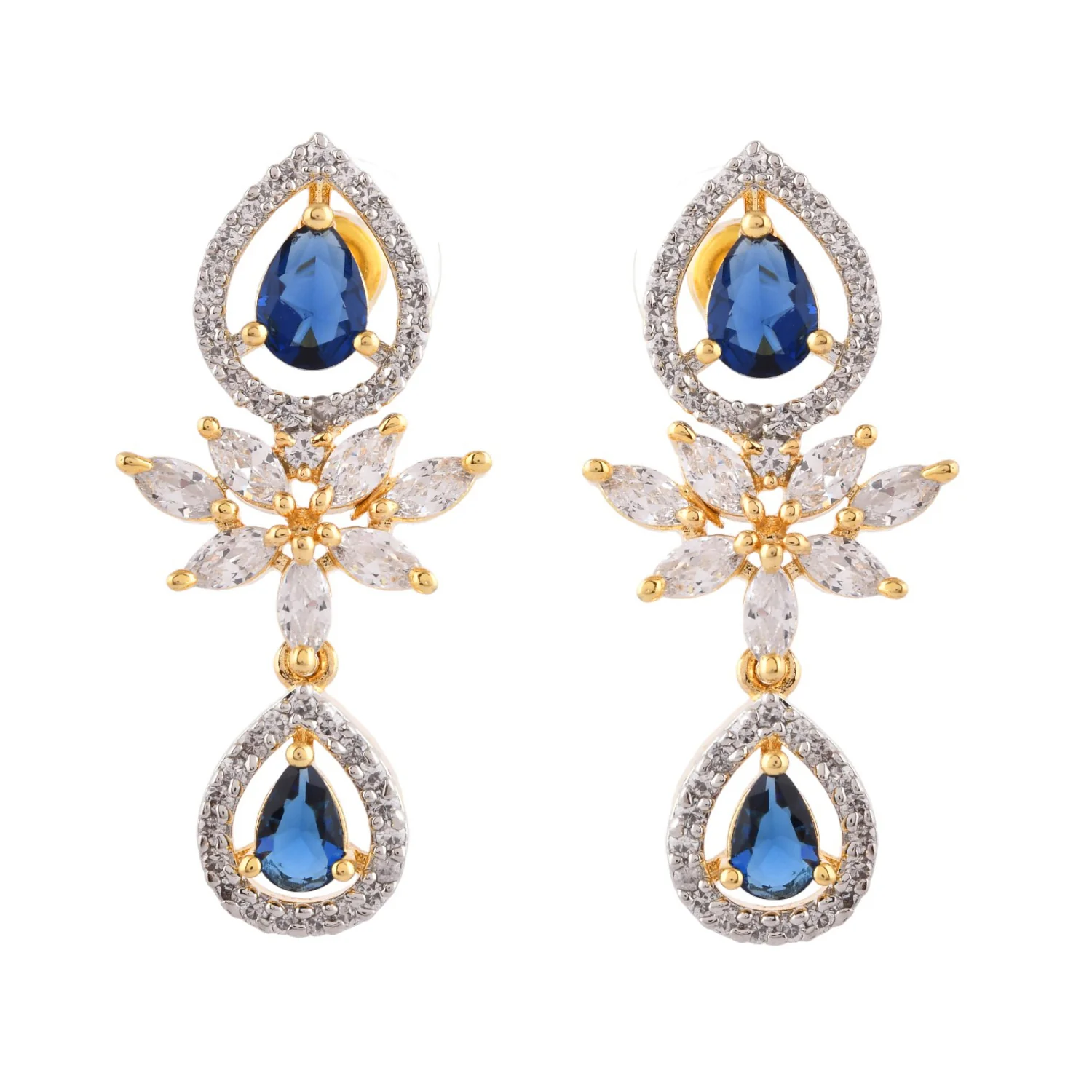 Sparkling Elegance Blue Allure American Diamond Necklace Set - Image 6