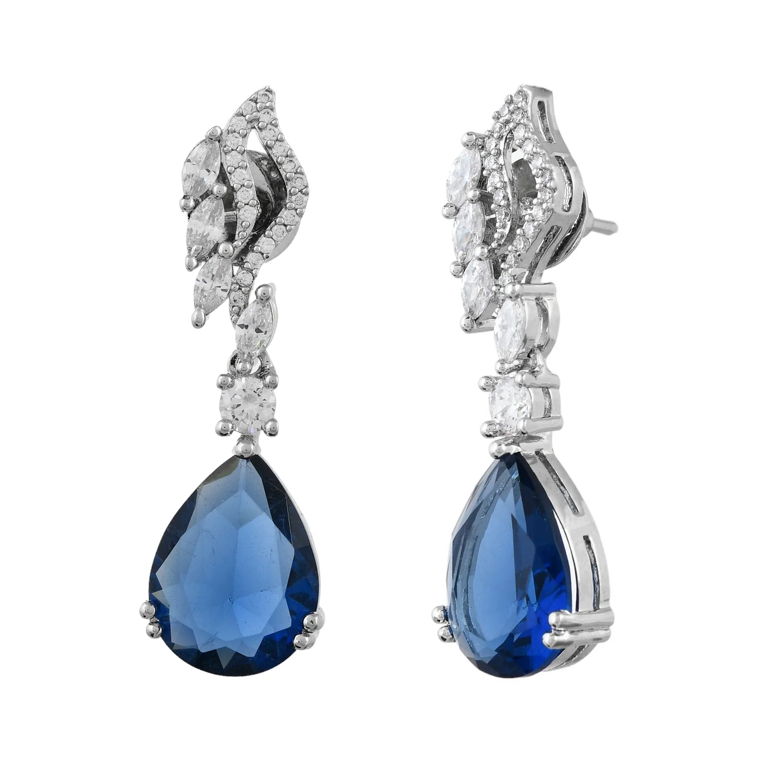 Sparkling Elegance Blue American Diamond Dangler Earrings - Image 3