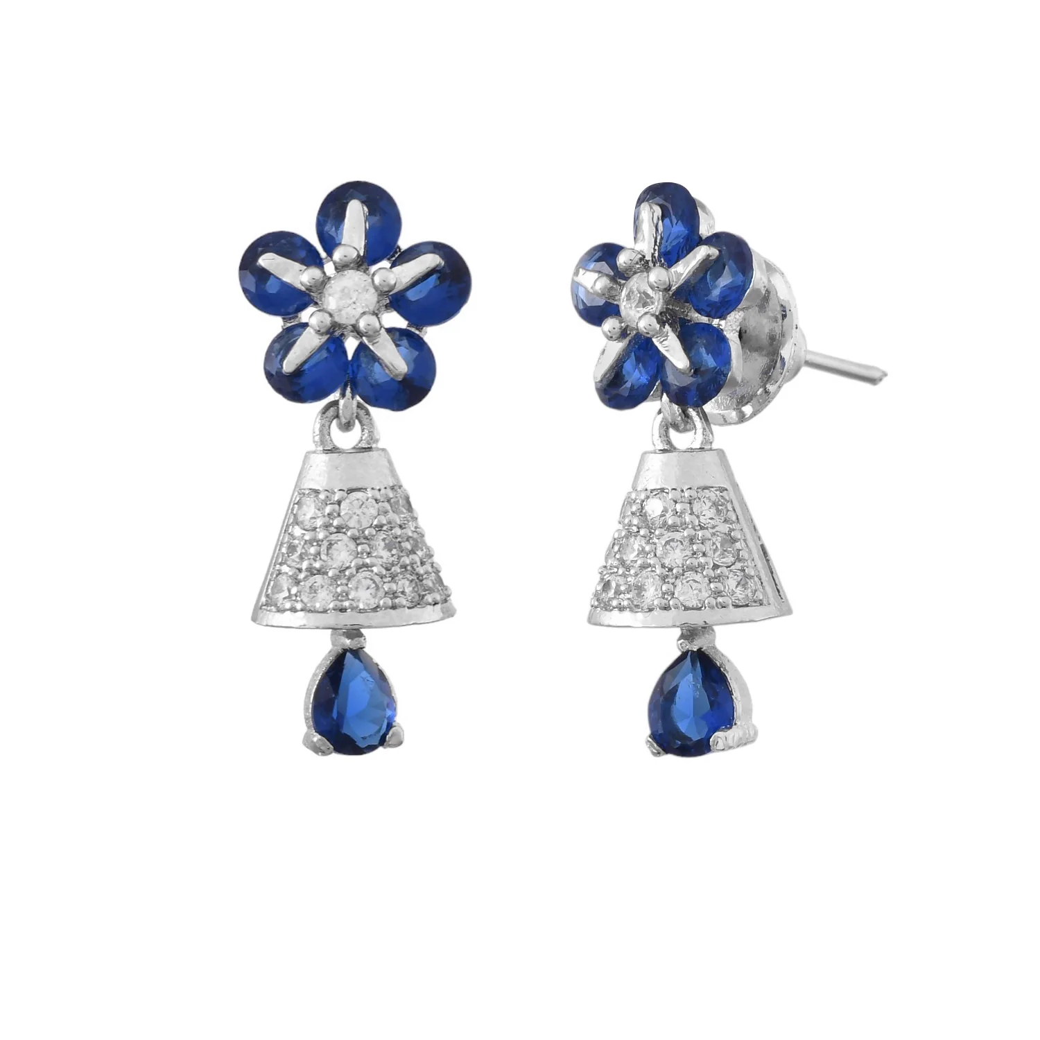 Sparkling Elegance Blue And White Cz Casual Drop Earrings - Image 2