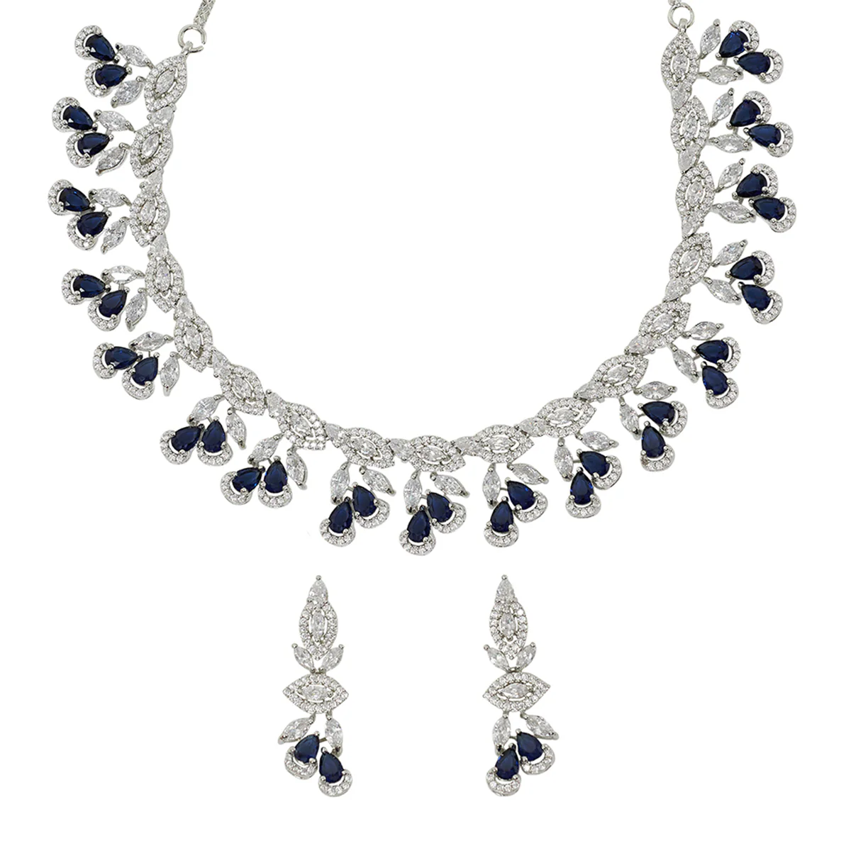 Sparkling Elegance Blue and White Zircons Adorned Necklace Set - Image 4