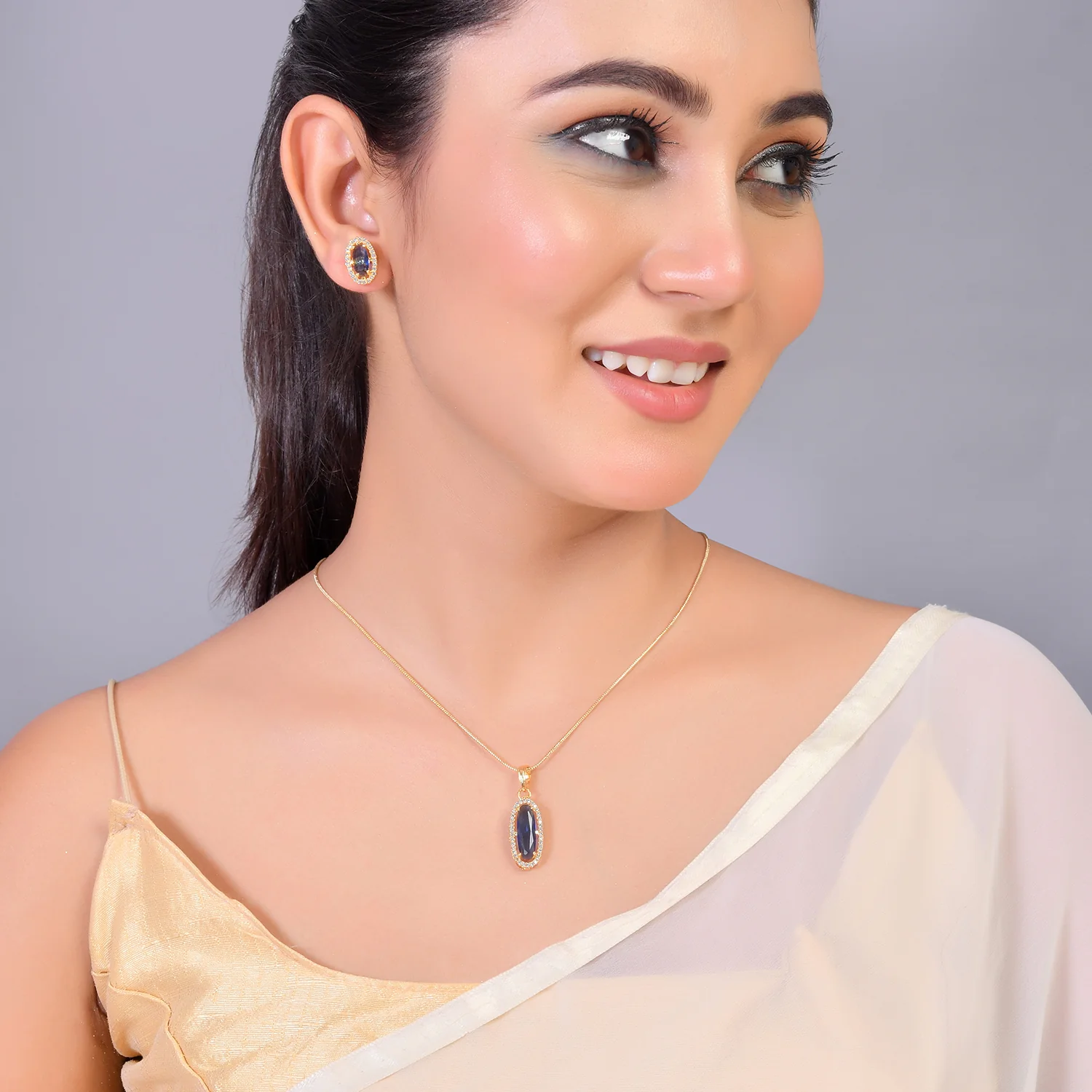 Sparkling Elegance Blue Azure Radiance Pendant Set - Image 2