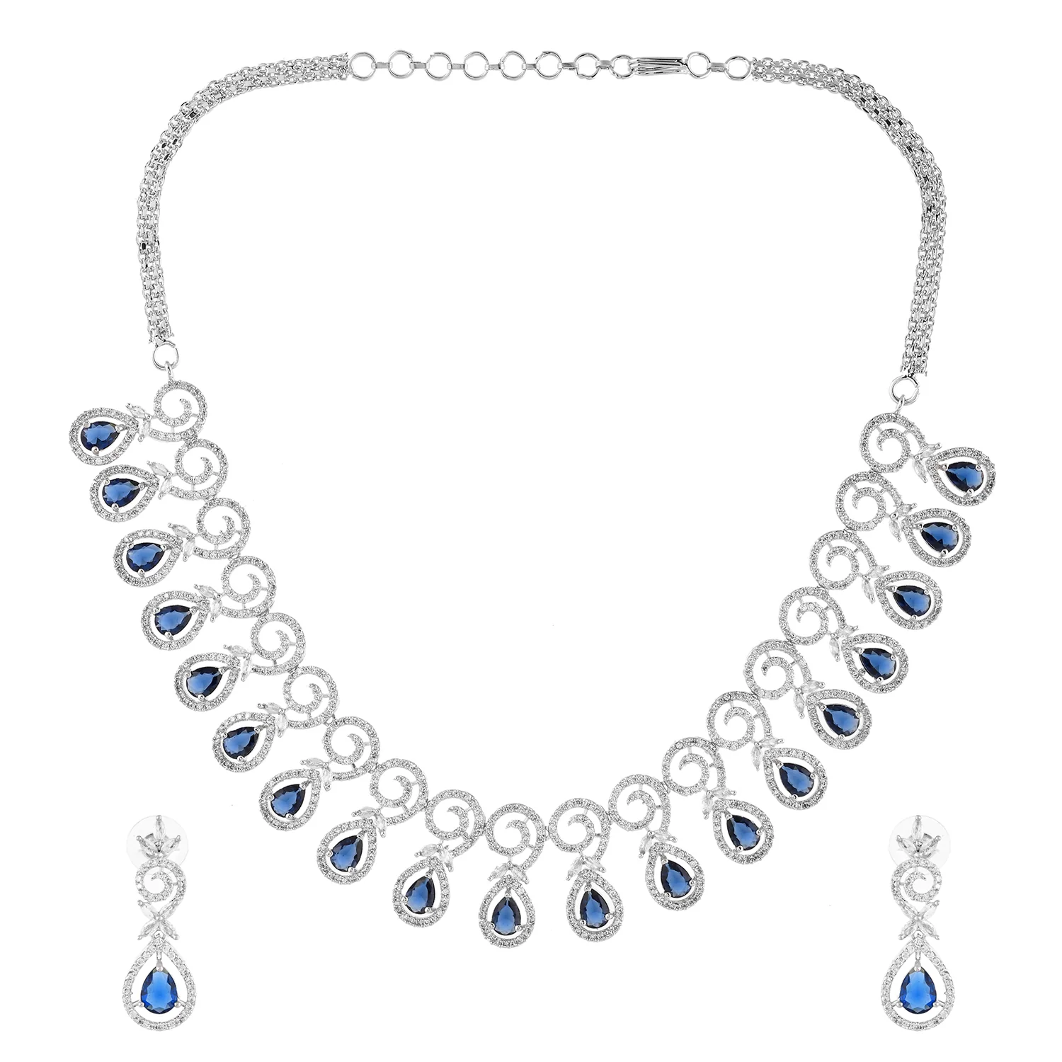 Sparkling Elegance Blue Beauty Teardrop American Diamond Necklace Set - Image 4