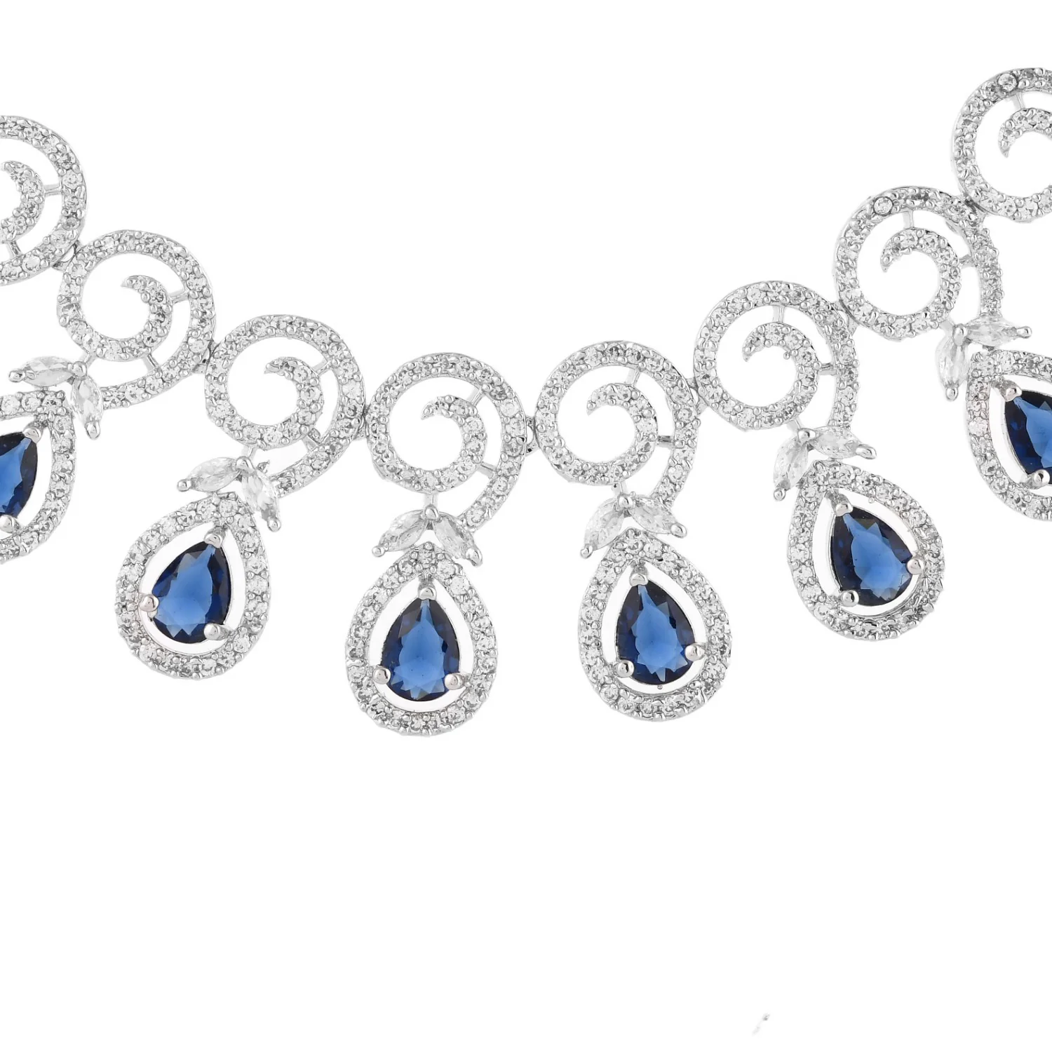 Sparkling Elegance Blue Beauty Teardrop American Diamond Necklace Set - Image 5