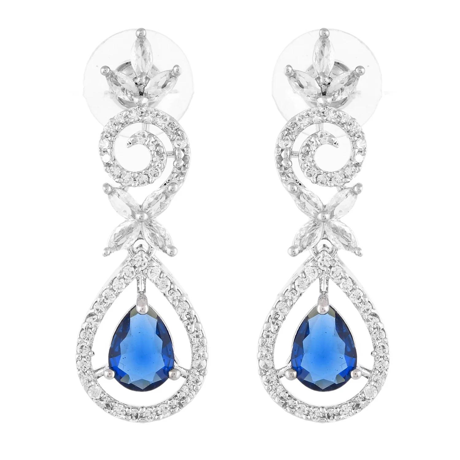 Sparkling Elegance Blue Beauty Teardrop American Diamond Necklace Set - Image 6