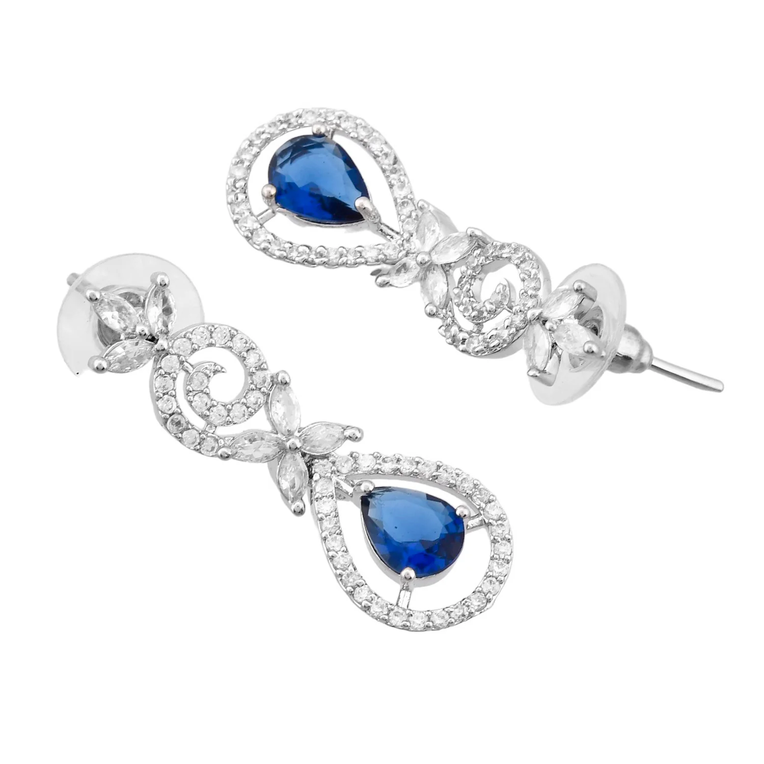 Sparkling Elegance Blue Beauty Teardrop American Diamond Necklace Set - Image 7