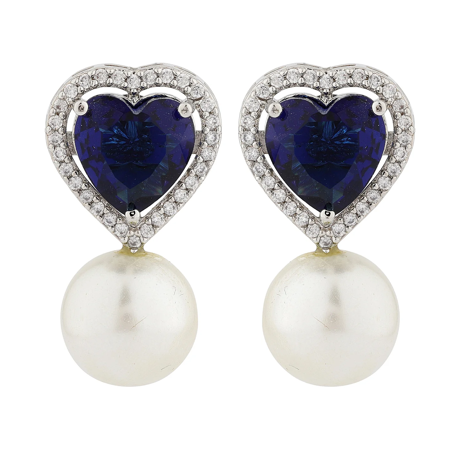 Sparkling Elegance Blue Heart Drop American Diamond Earrings - Image 4