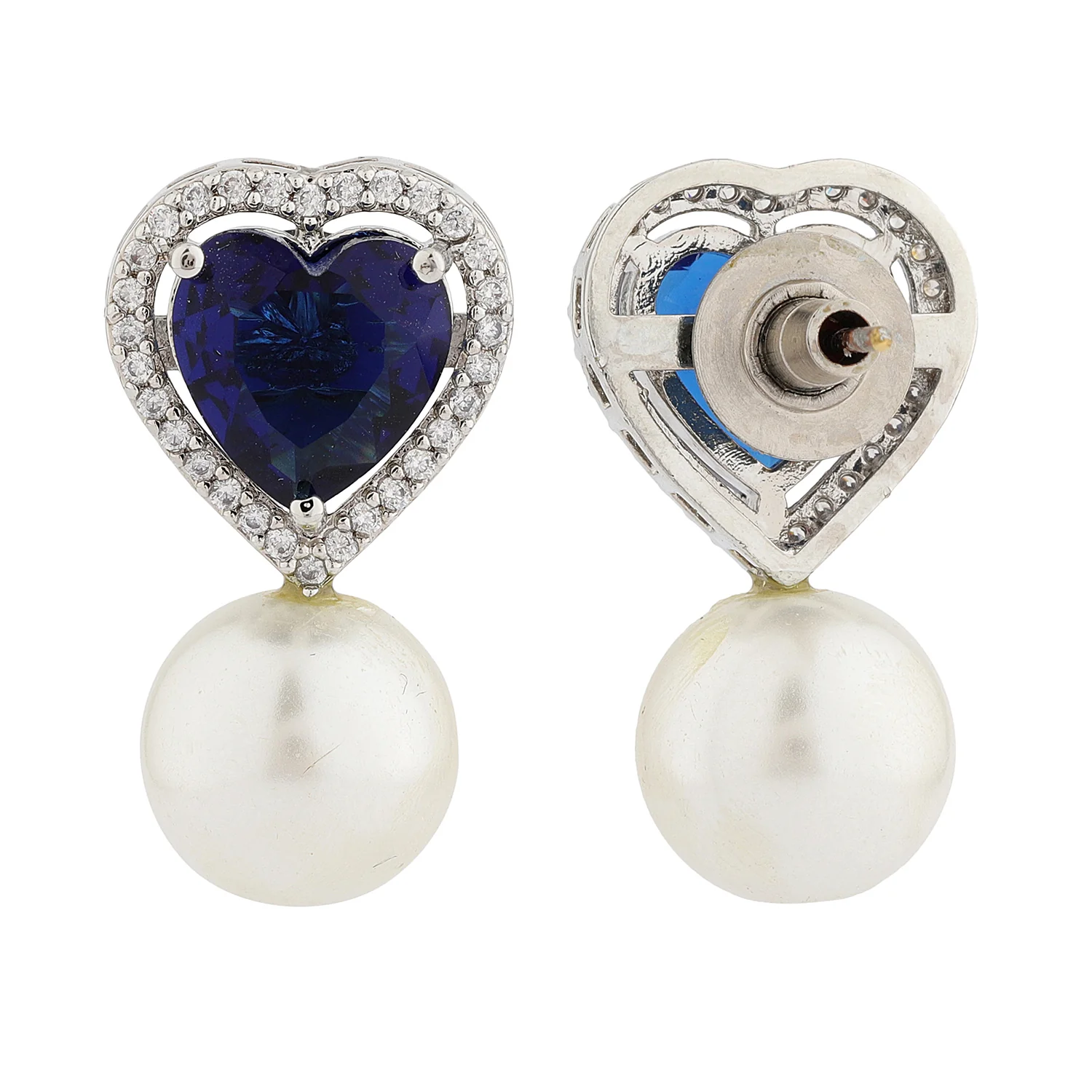 Sparkling Elegance Blue Heart Drop American Diamond Earrings - Image 5