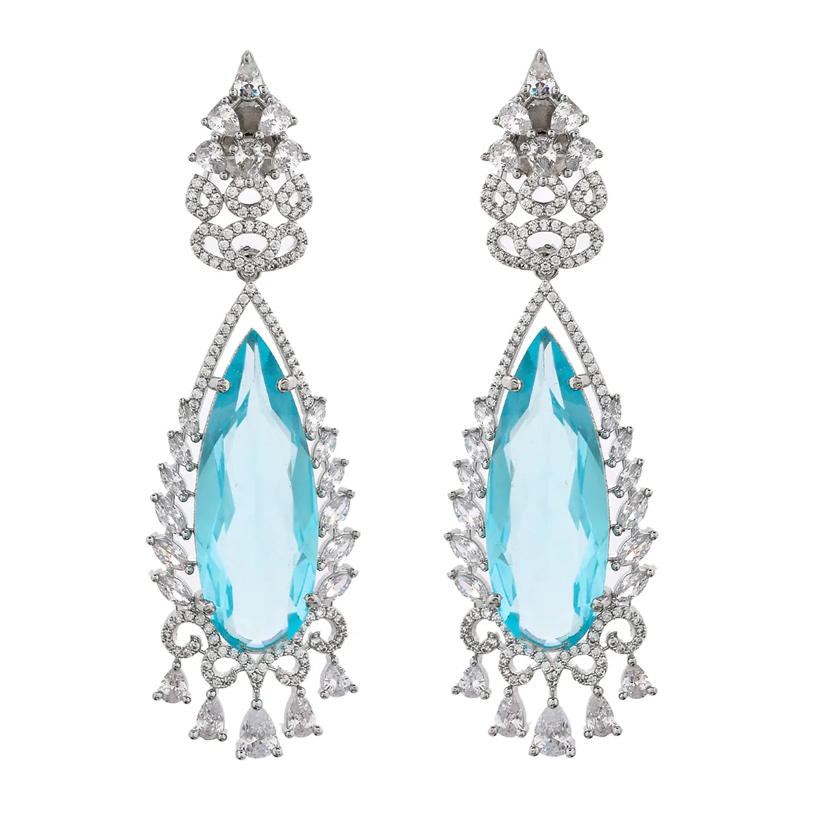 Sparkling Elegance Blue Tear Drop Design Statement Earrings - Image 3