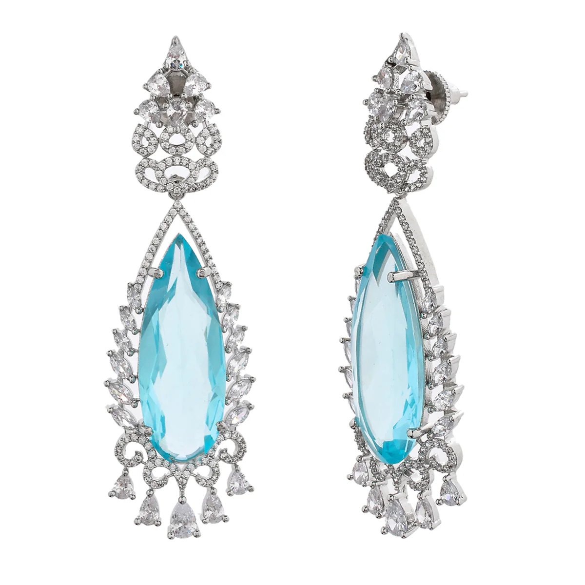 Sparkling Elegance Blue Tear Drop Design Statement Earrings - Image 4