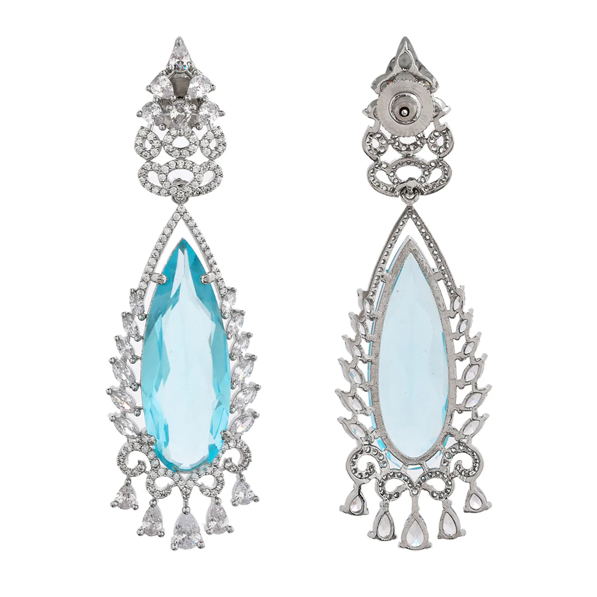 Sparkling Elegance Blue Tear Drop Design Statement Earrings - Image 5