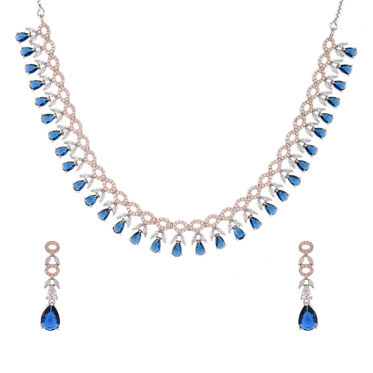 Sparkling Elegance Blue Teardrop Cut CZ Jewellery Set - Image 3