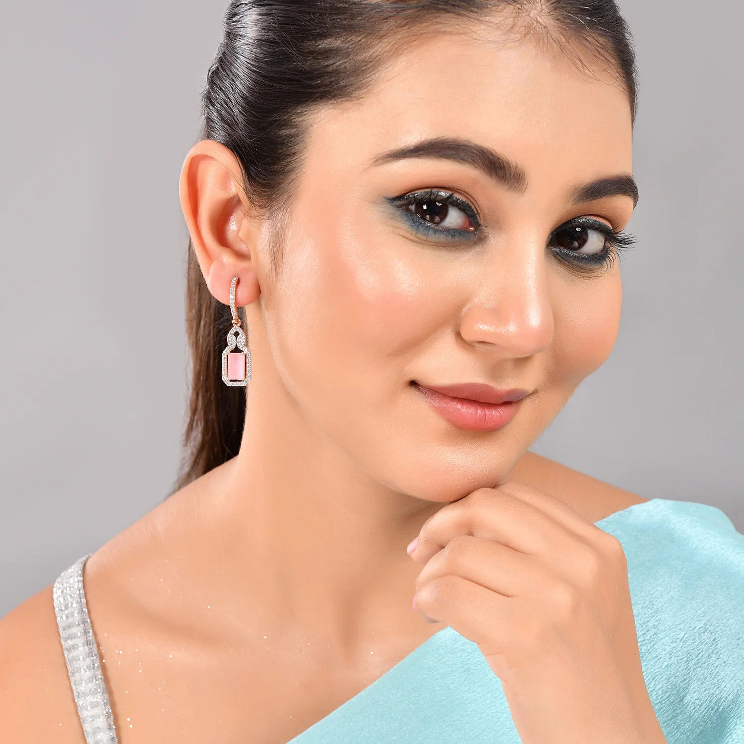 Sparkling Elegance Blushing Radiance Dangler Earrings - Image 2