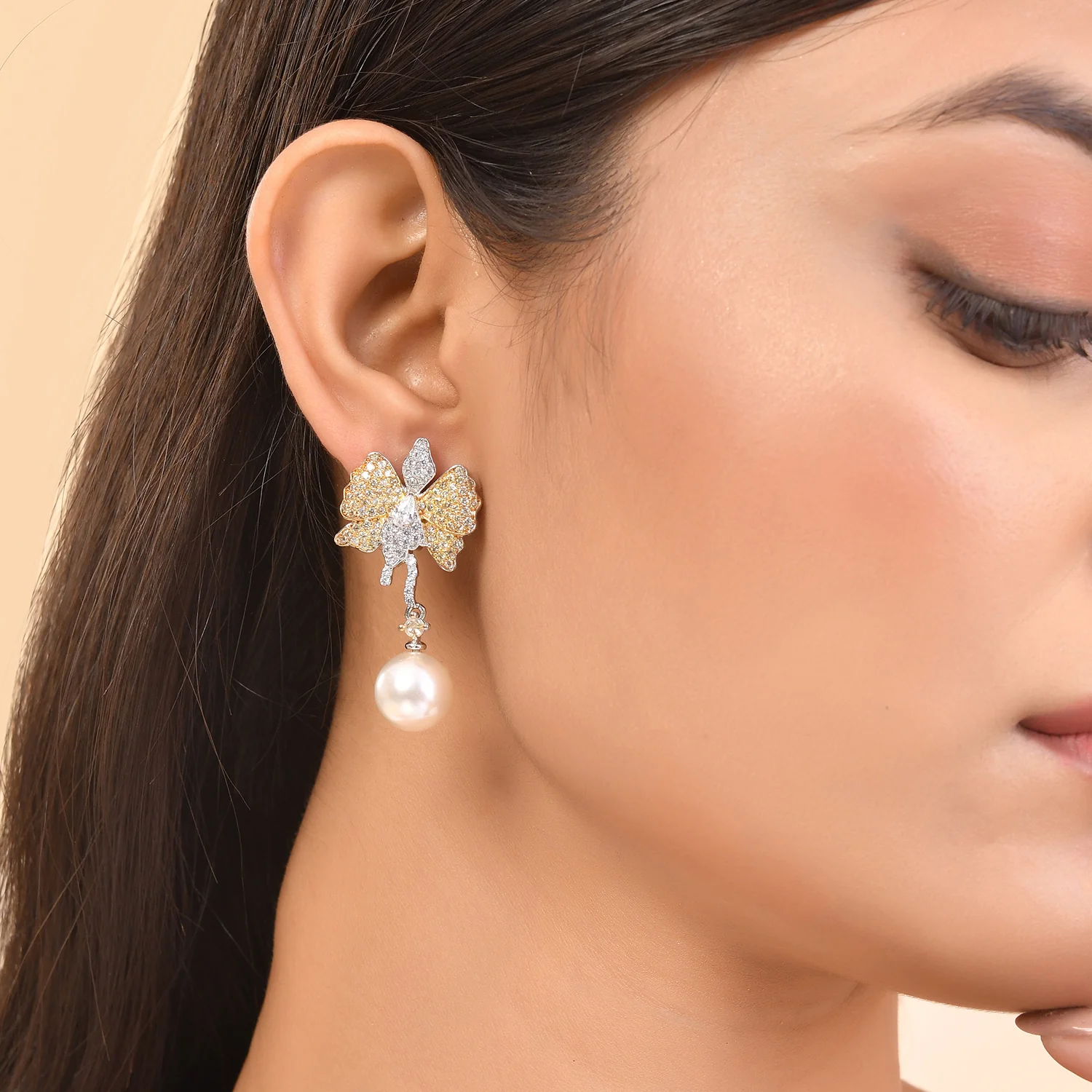 Sparkling Elegance Butterfly Dreams American Diamond Drop Earrings - Image 2