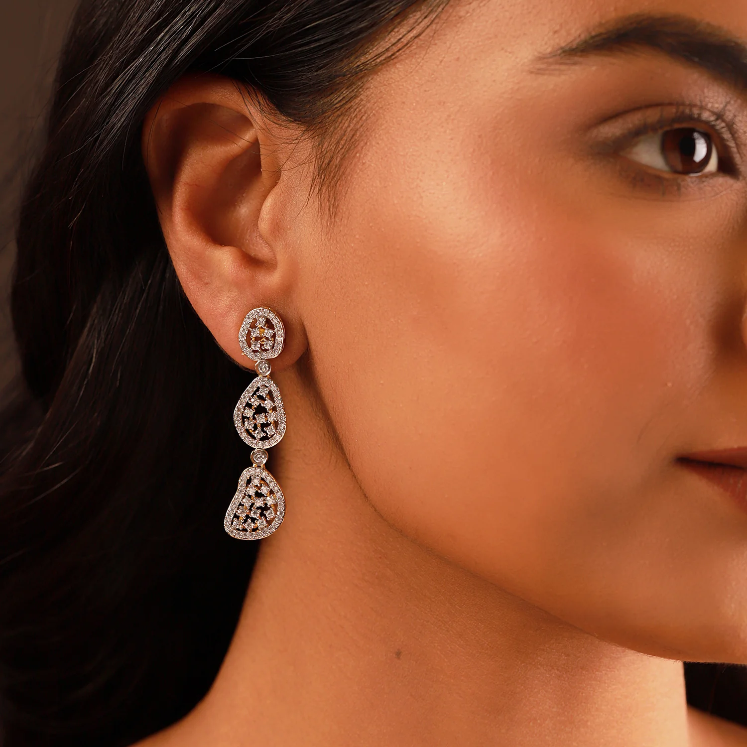Sparkling Elegance Cascade Gold American Diamond Dangler - Image 2