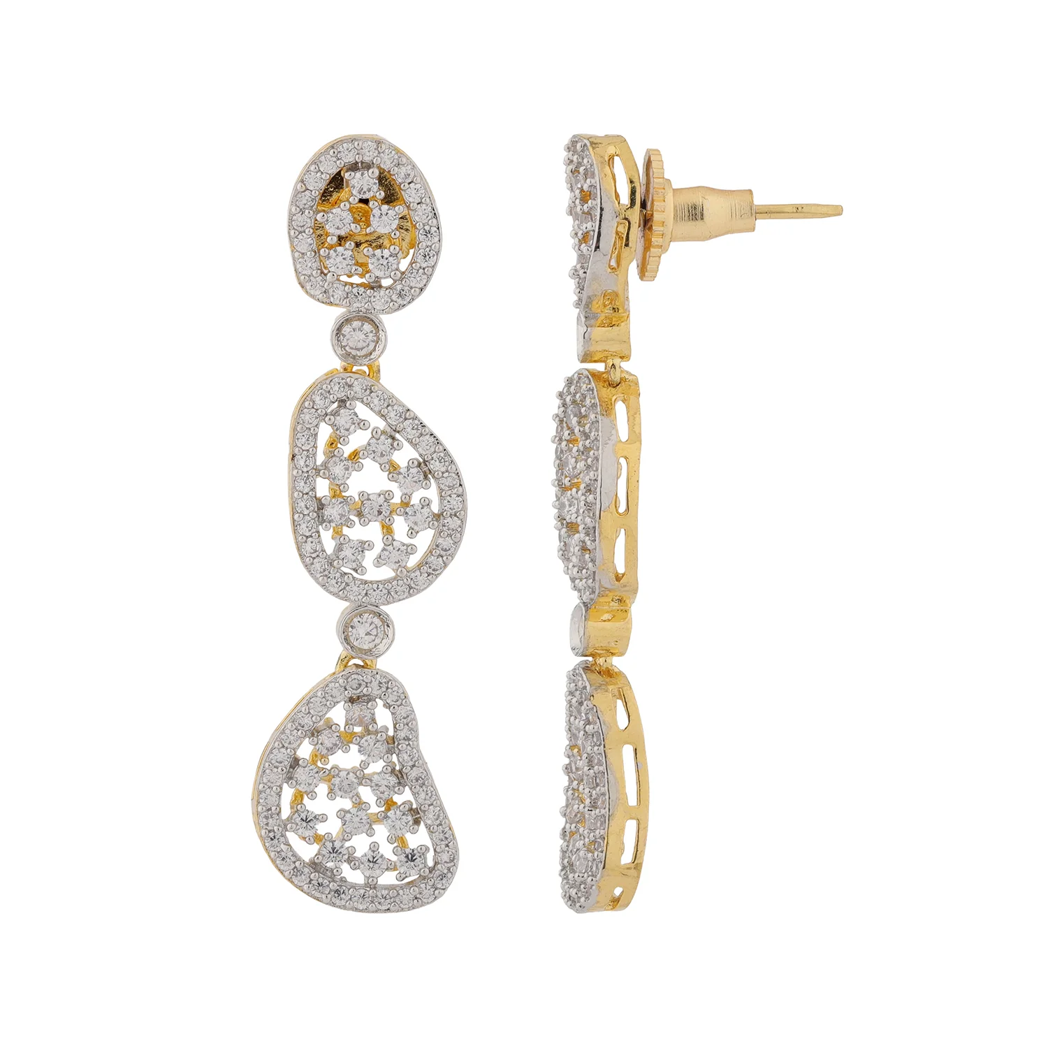 Sparkling Elegance Cascade Gold American Diamond Dangler - Image 3