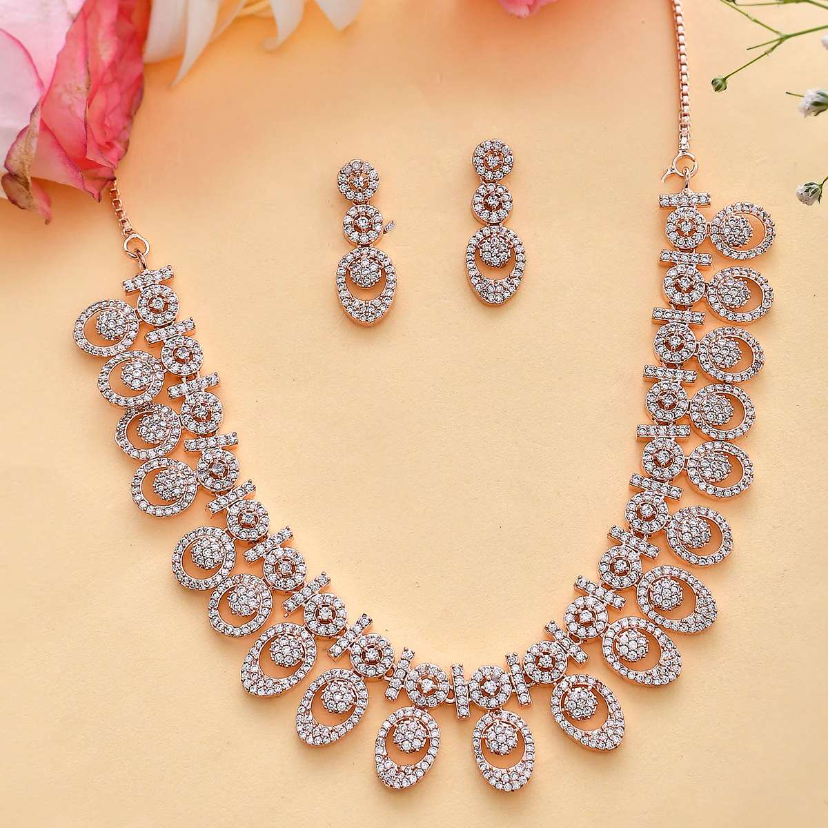 Sparkling Elegance Casual Rose Gold Plated CZ Jewellery Set