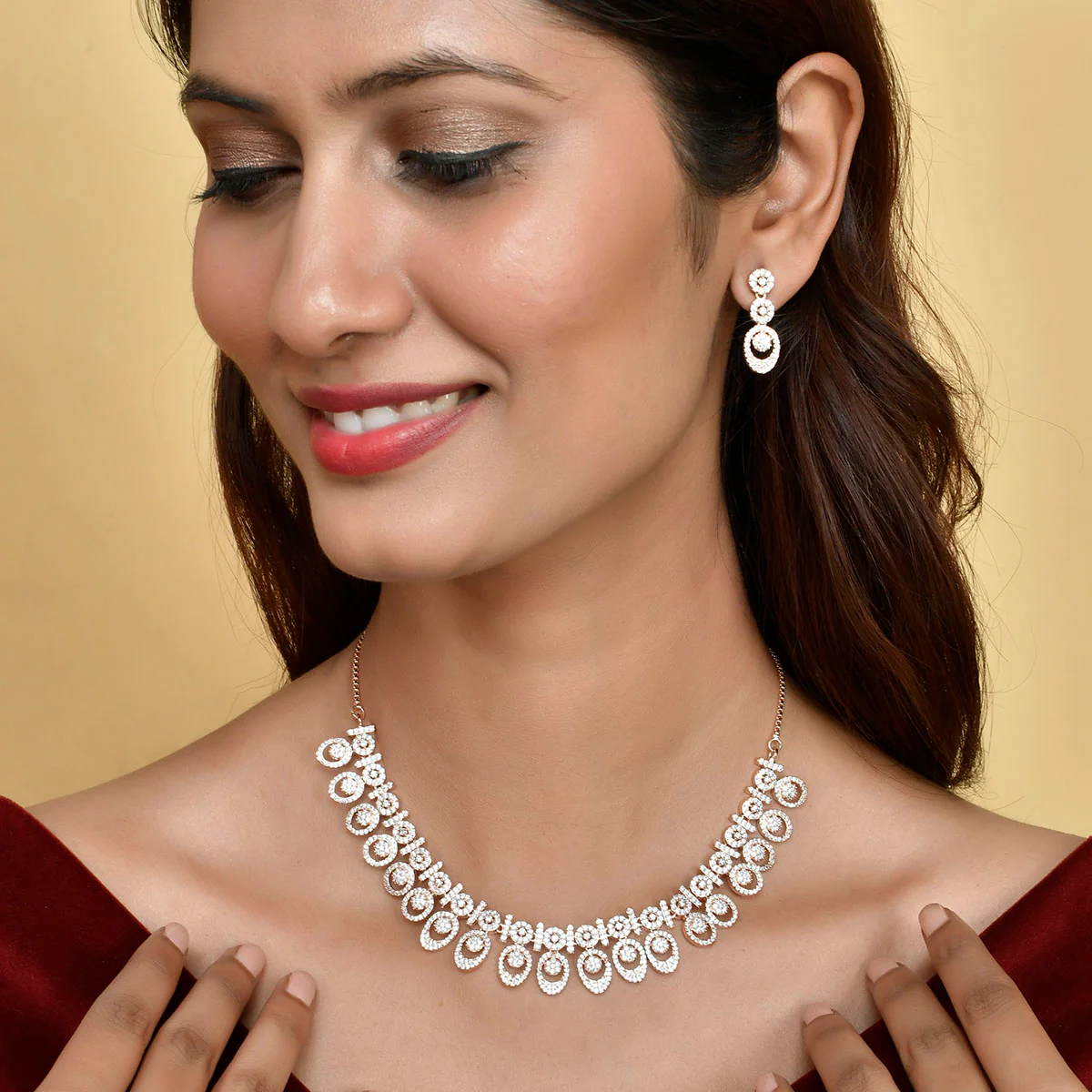 Sparkling Elegance Casual Rose Gold Plated CZ Jewellery Set - Image 2