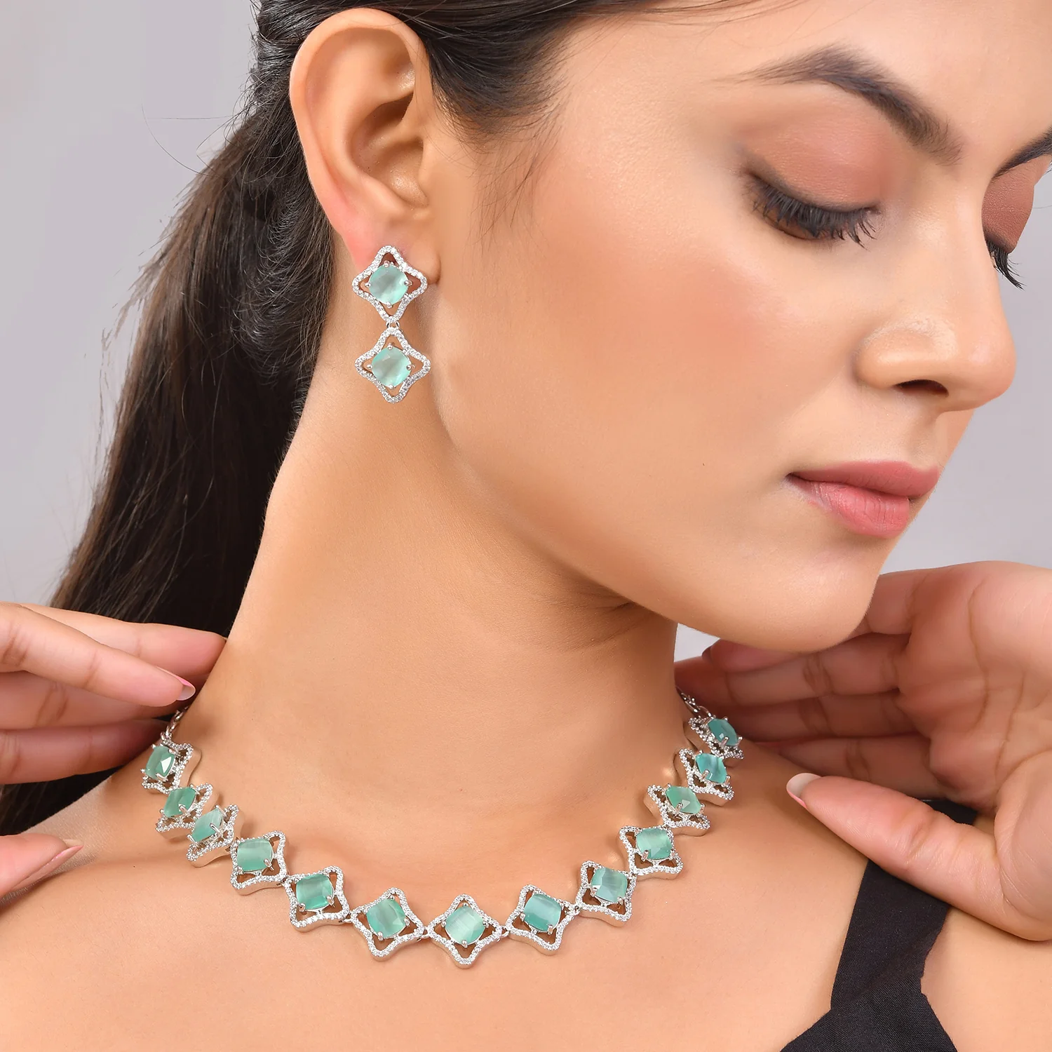 Sparkling Elegance Celestial Beauty American Diamond Necklace Set - Image 2