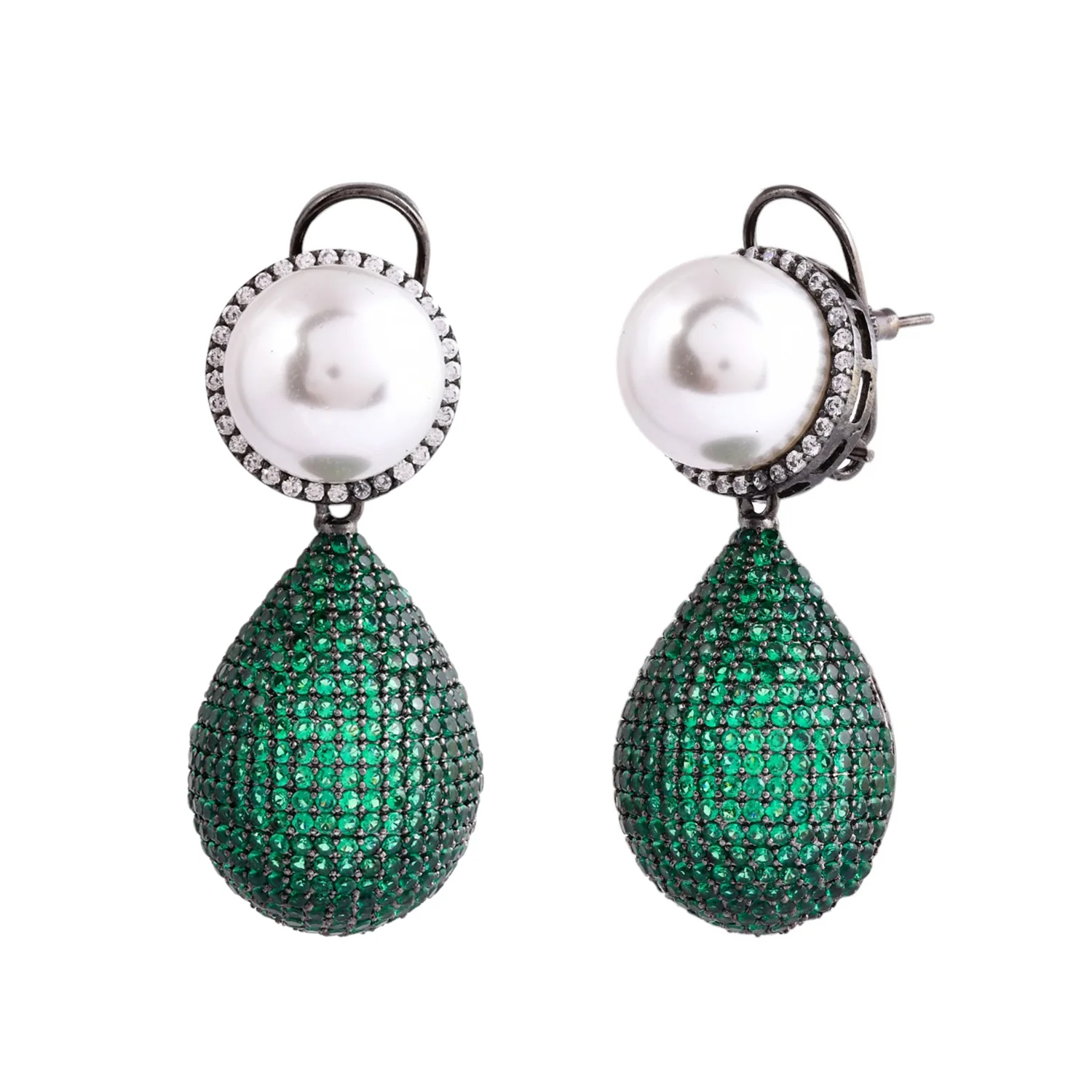 Sparkling Elegance Celestial Charms American Diamond Green Dangler Earrings - Image 3