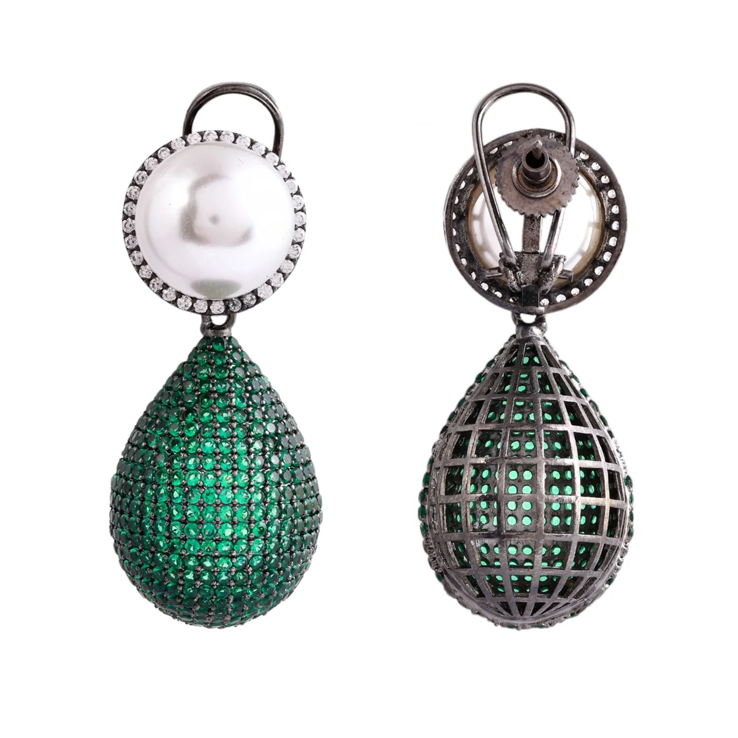 Sparkling Elegance Celestial Charms American Diamond Green Dangler Earrings - Image 5