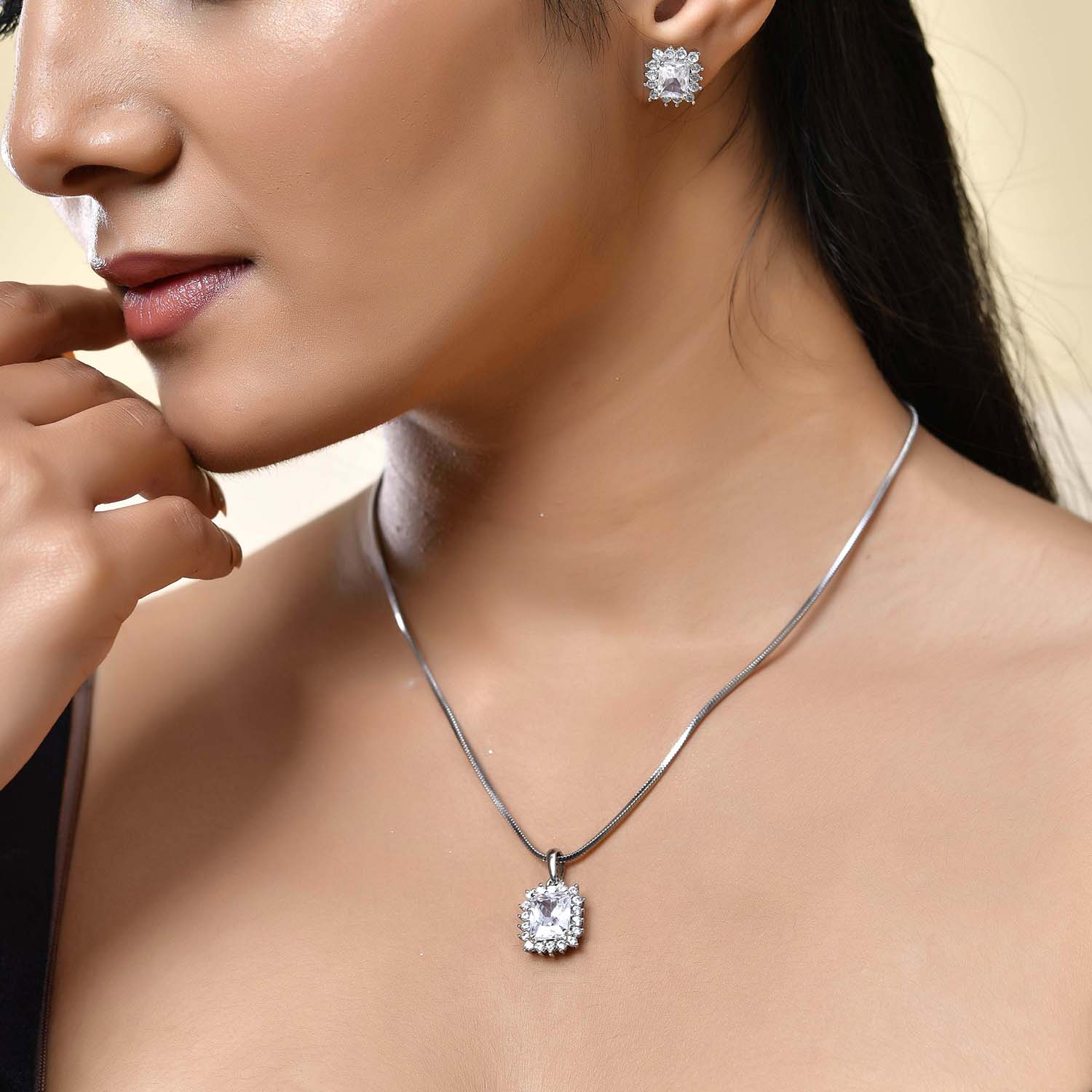 Sparkling Elegance Celestial Crystal American Diamond Pendant Set - Image 2
