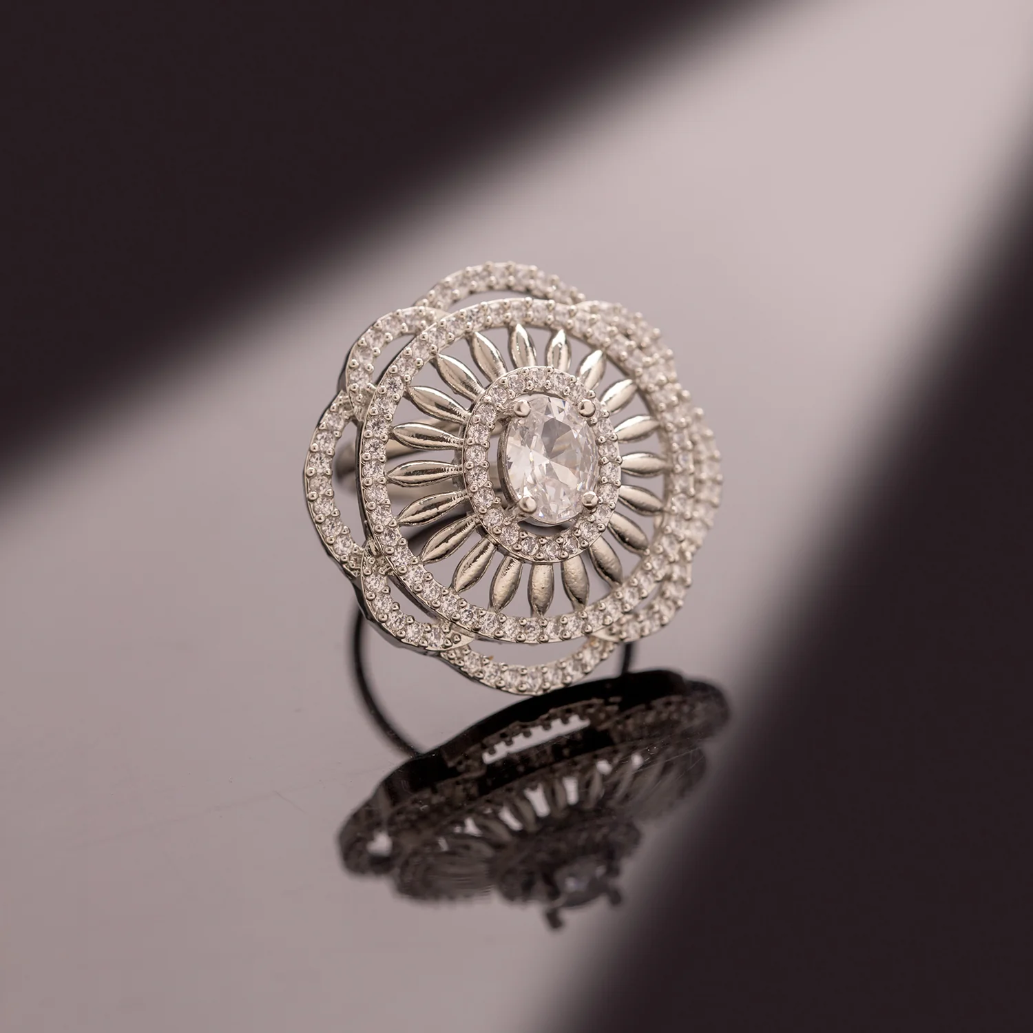 Sparkling Elegance Celestial Dome American Diamond Ring