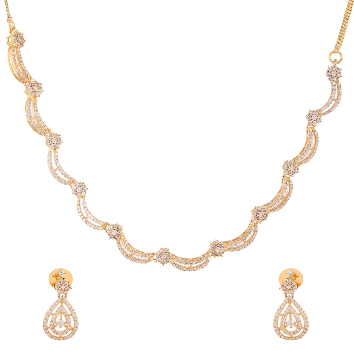 Sparkling Elegance Chic Gold-Plated American Diamond Necklace Set - Image 4