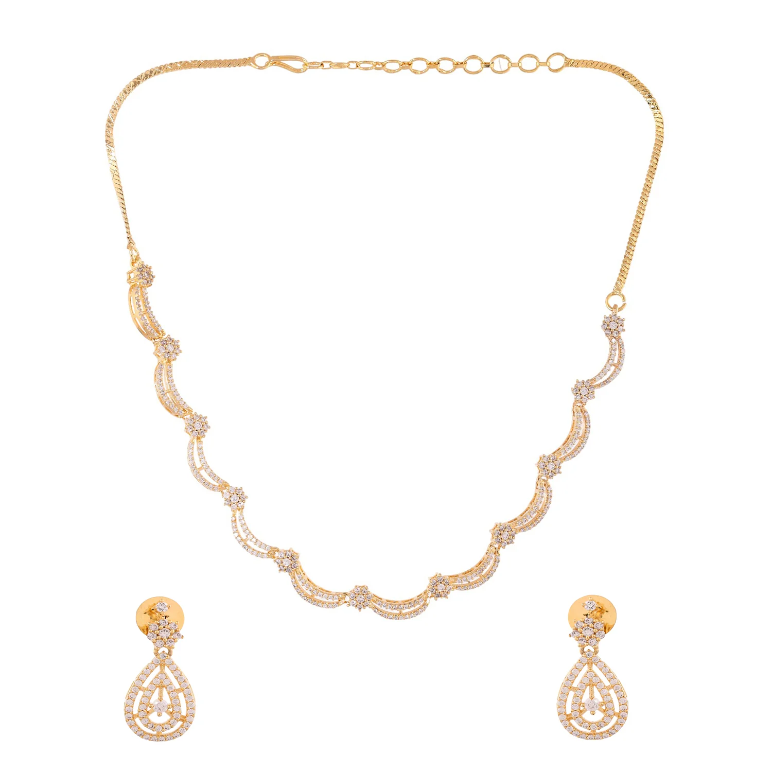 Sparkling Elegance Chic Gold-Plated American Diamond Necklace Set - Image 5