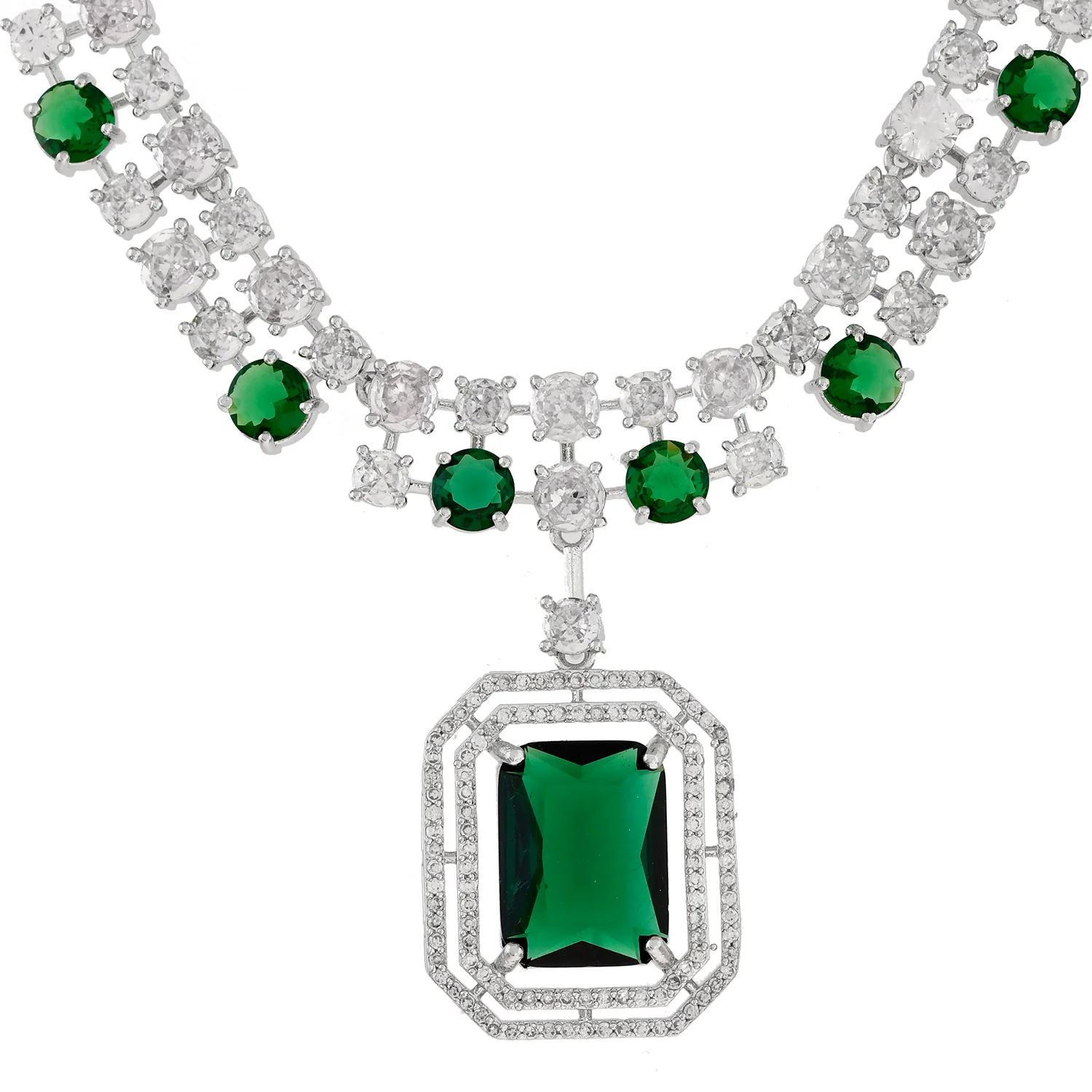 Sparkling Elegance Classic Charm Green American Diamond Necklace Set - Image 5