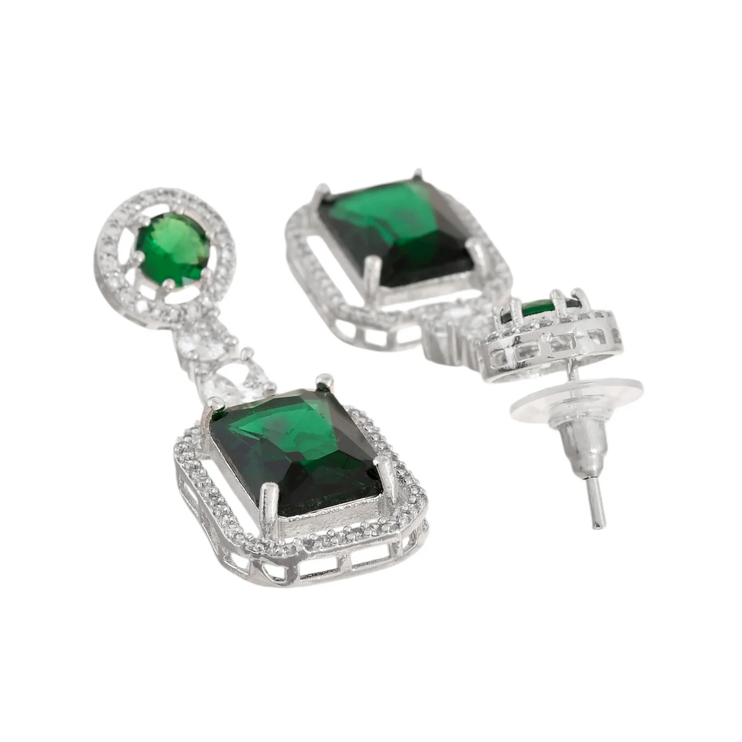 Sparkling Elegance Classic Charm Green American Diamond Necklace Set - Image 7