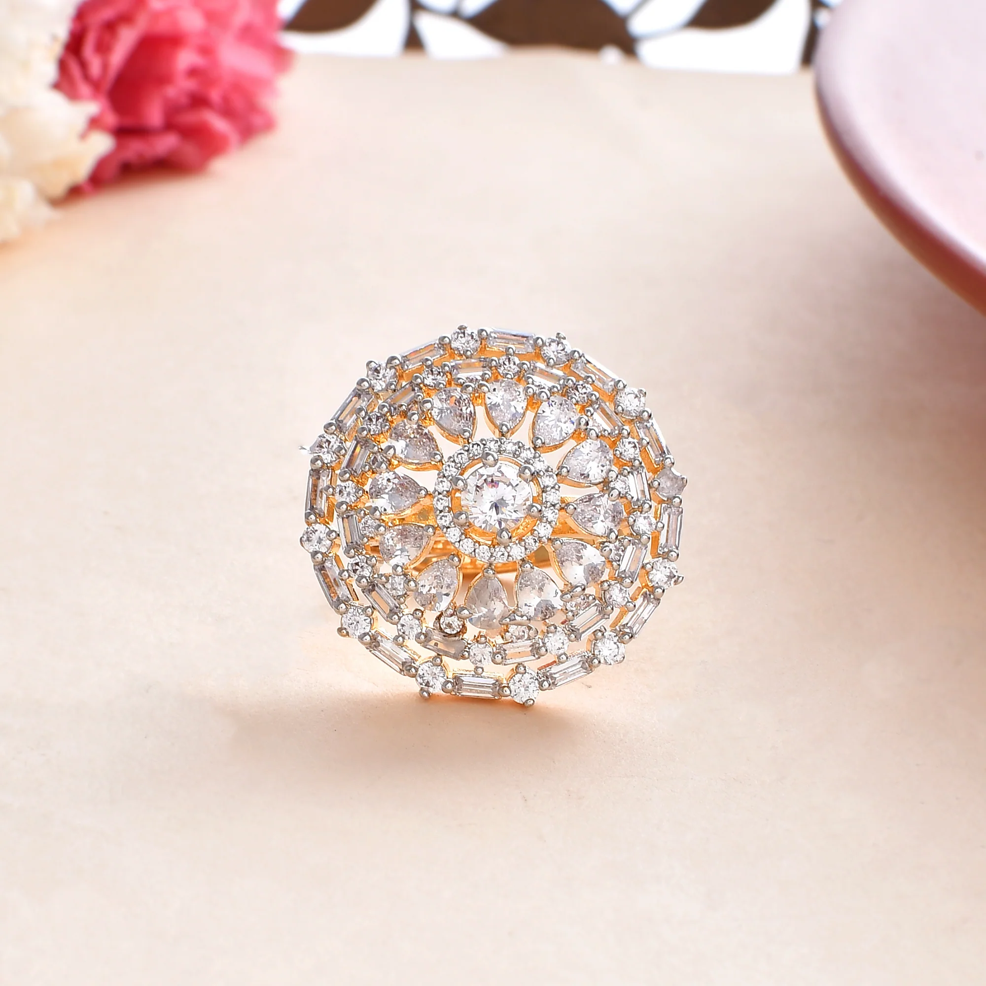 Sparkling Elegance Cluster Setting Cz Cocktail Ring