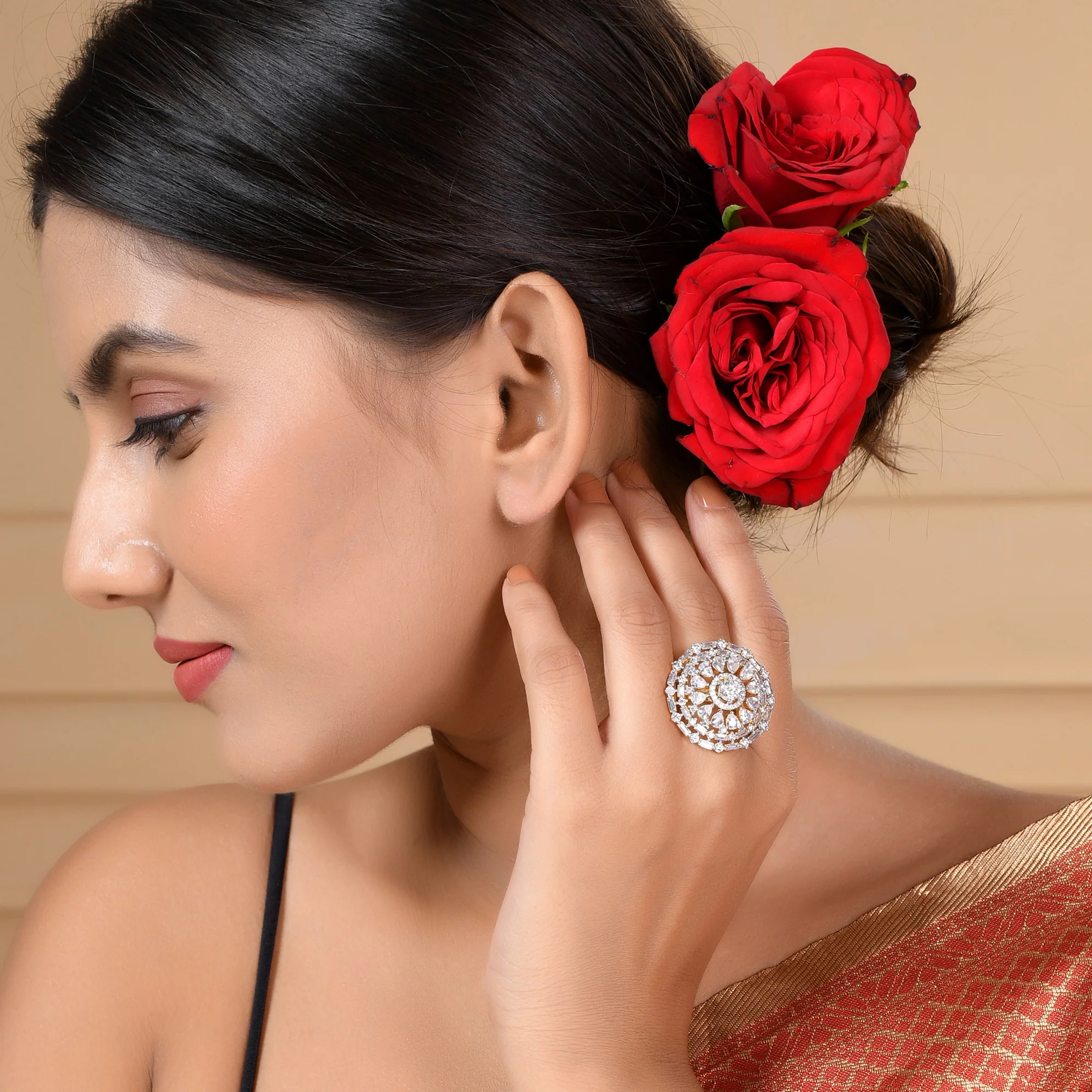 Sparkling Elegance Cluster Setting Cz Cocktail Ring - Image 2