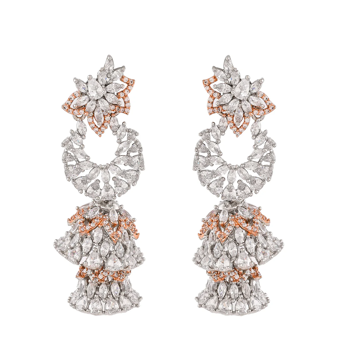 Sparkling Elegance Cluster Setting CZ Drop Earrings - Image 3