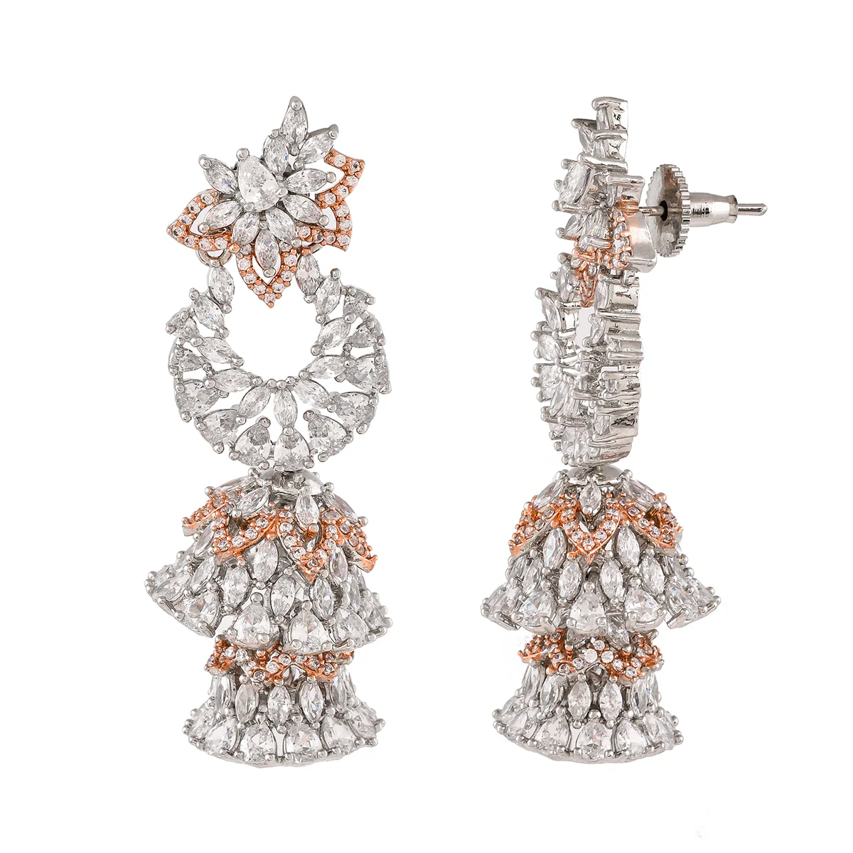 Sparkling Elegance Cluster Setting CZ Drop Earrings - Image 4