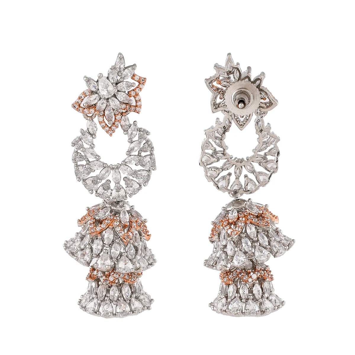 Sparkling Elegance Cluster Setting CZ Drop Earrings - Image 5