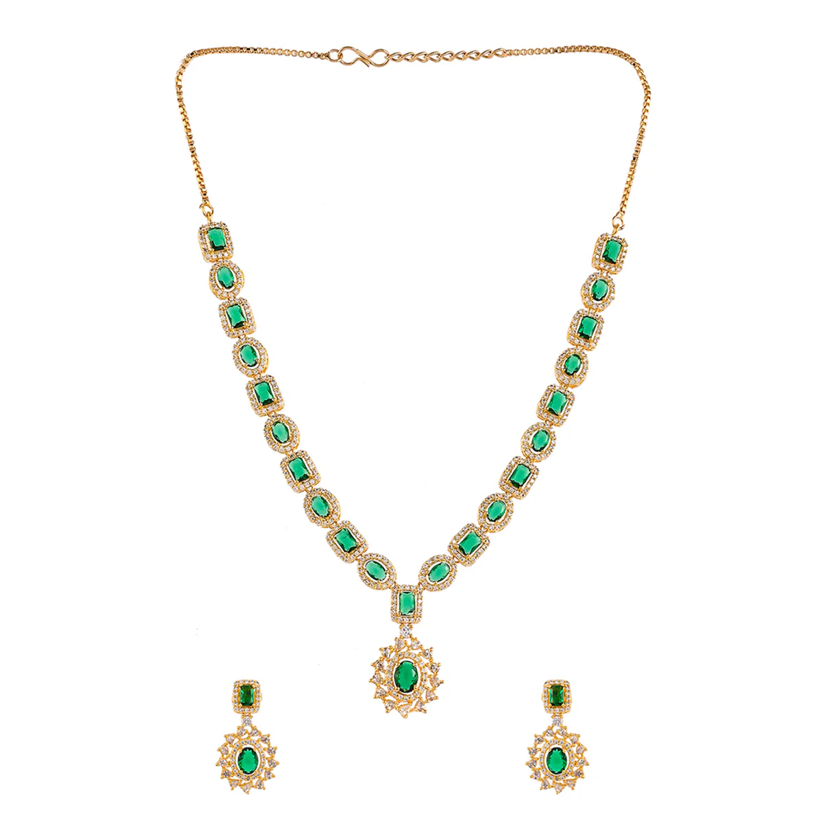 Sparkling Elegance Cluster Setting Round and Oval Cut CZ Brass Gold Plated Jewellery Set - Image 3
