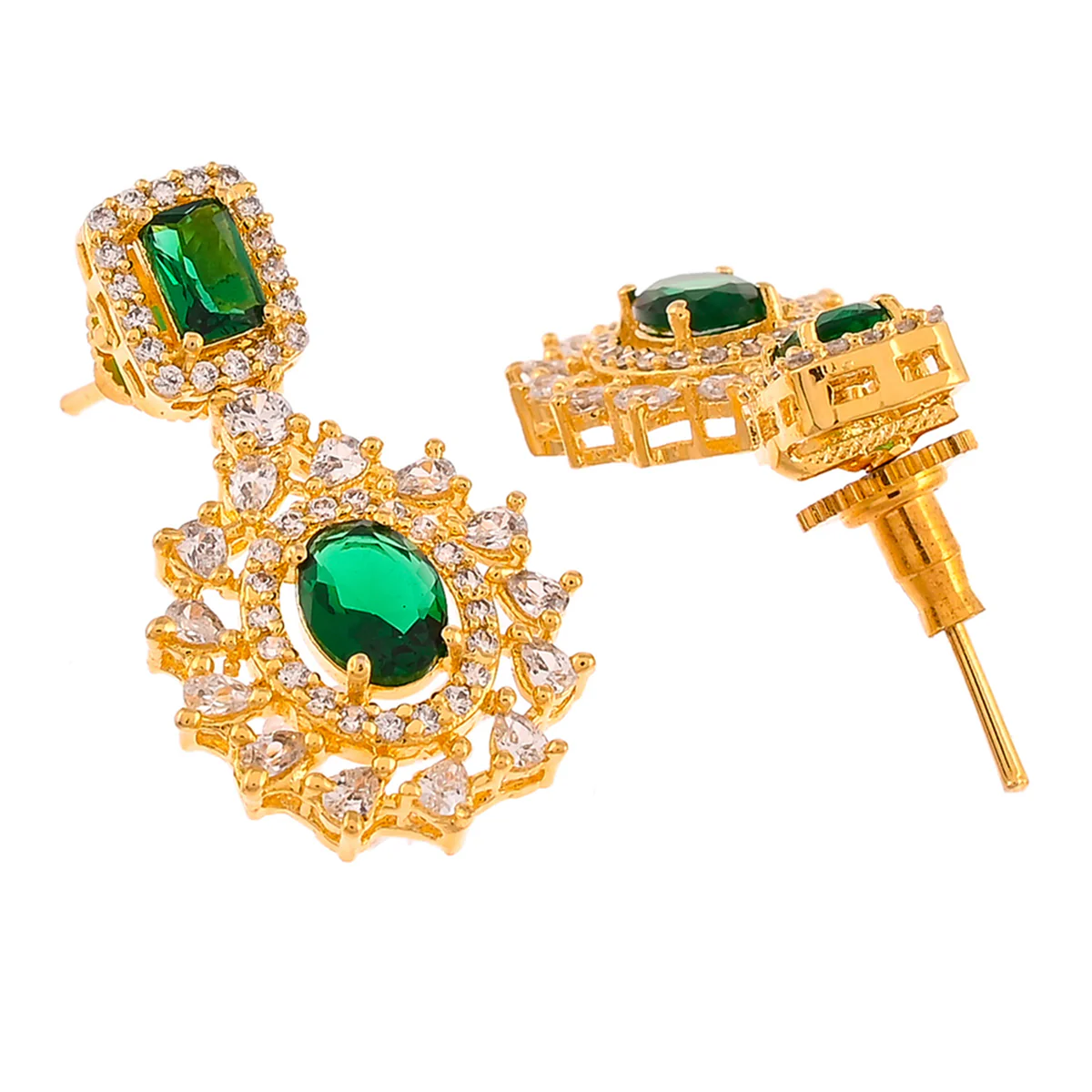 Sparkling Elegance Cluster Setting Round and Oval Cut CZ Brass Gold Plated Jewellery Set - Image 5