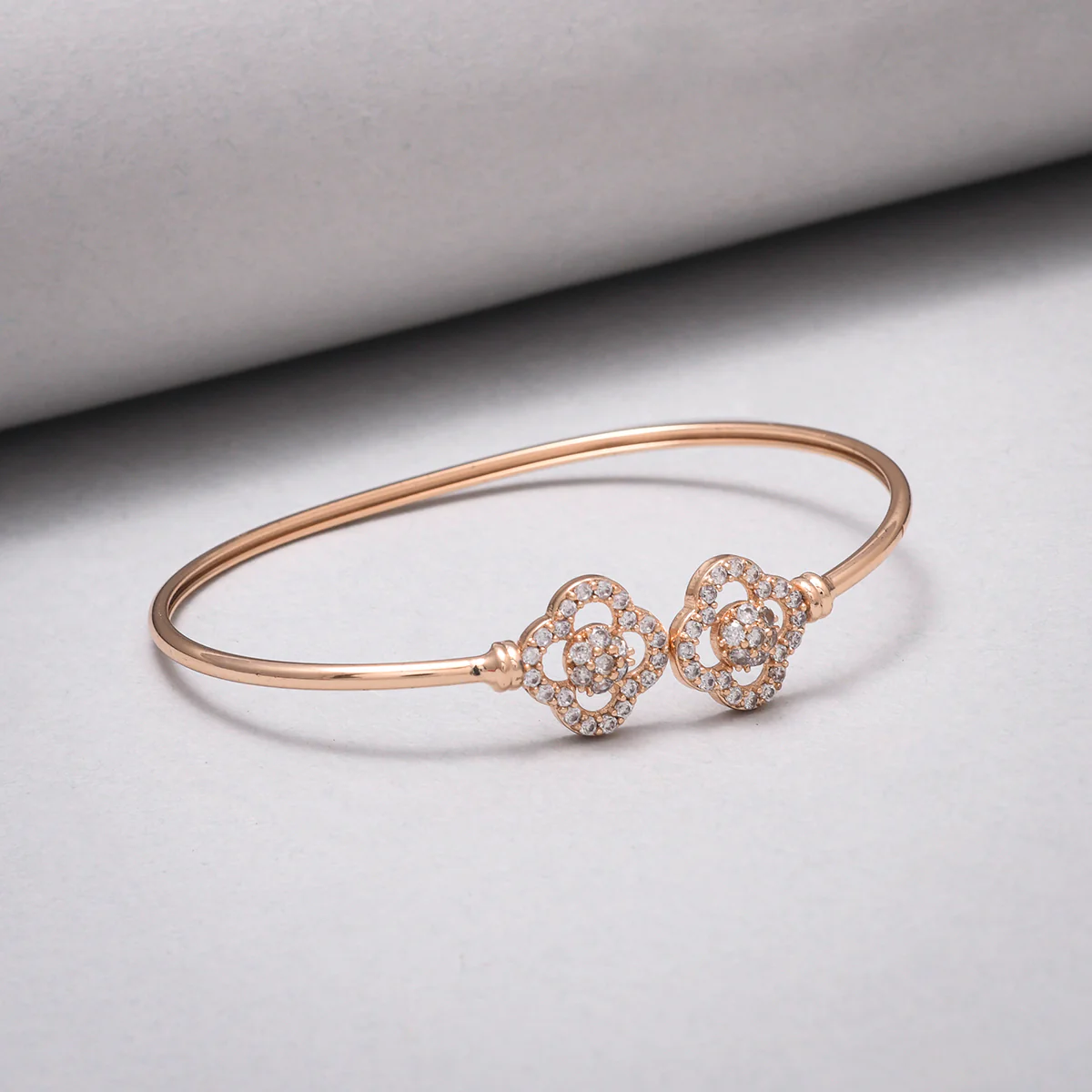 Sparkling Elegance Cluster Setting Round Cut CZ Floral Rose Gold Plated Brass Bracelet