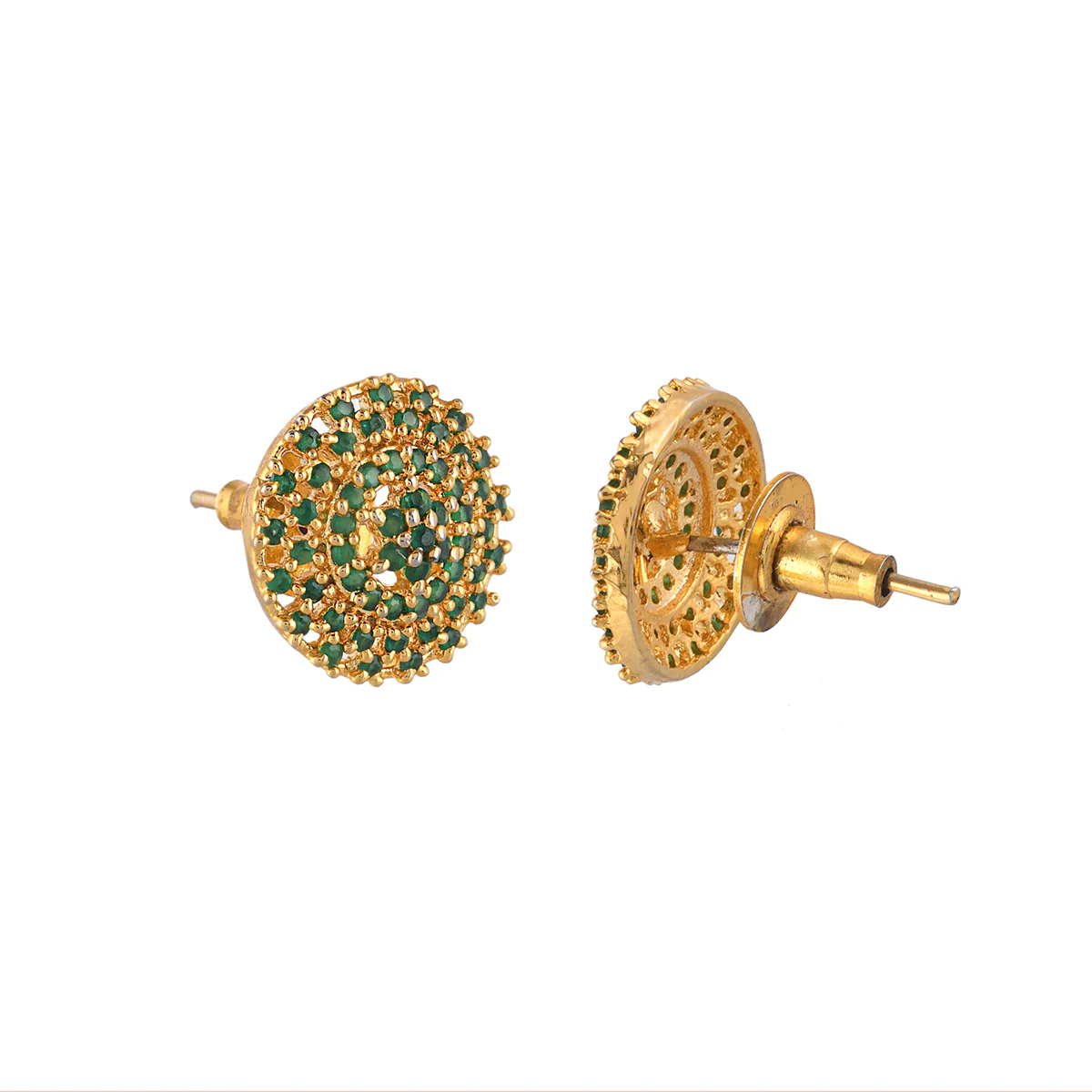 Sparkling Elegance Cluster Setting Round Cut Green Zircons Gold Plated Brass Earrings - Image 5