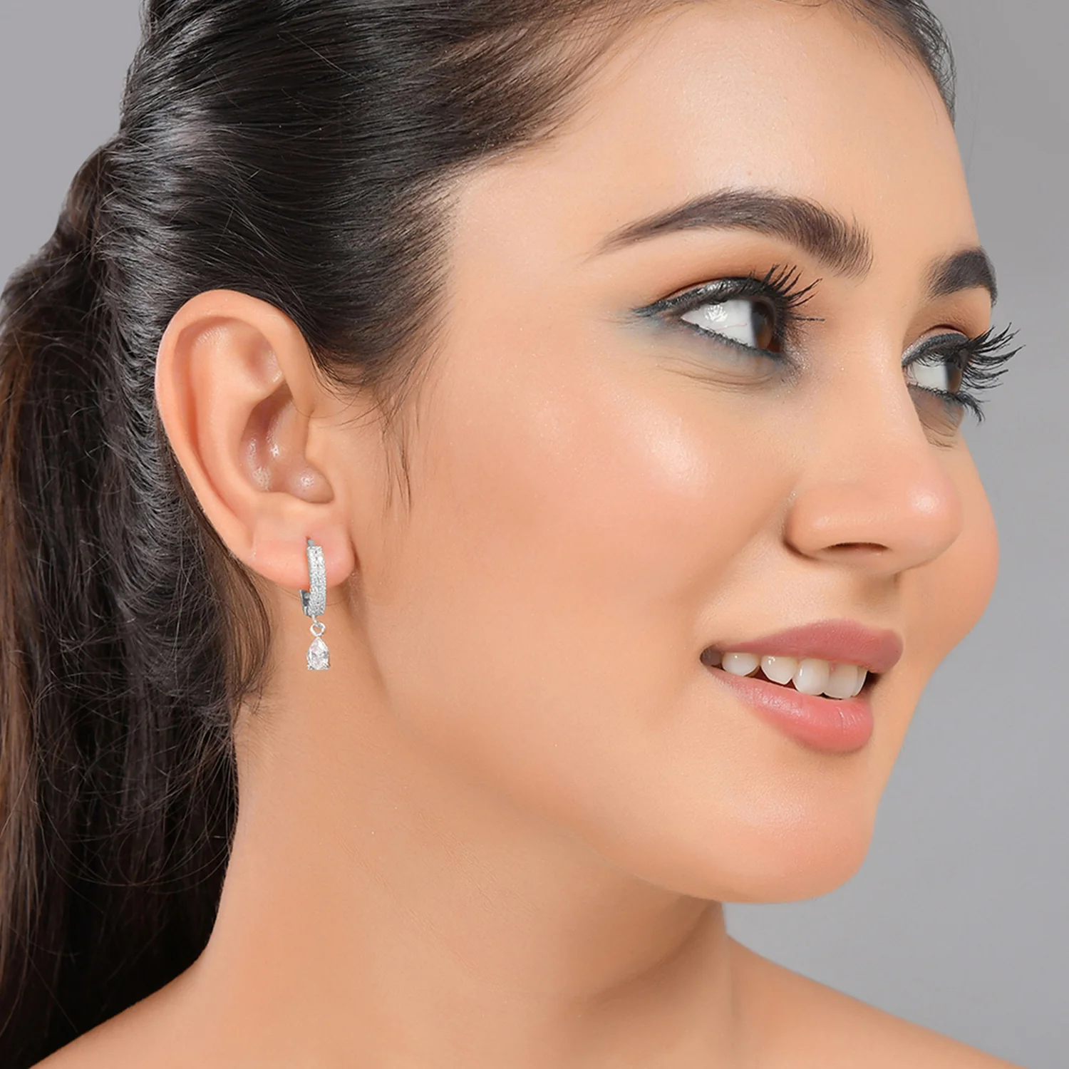 Sparkling Elegance Cluster Setting Silver and Gold Cz Half-Hoop Earrings Combo - Image 3