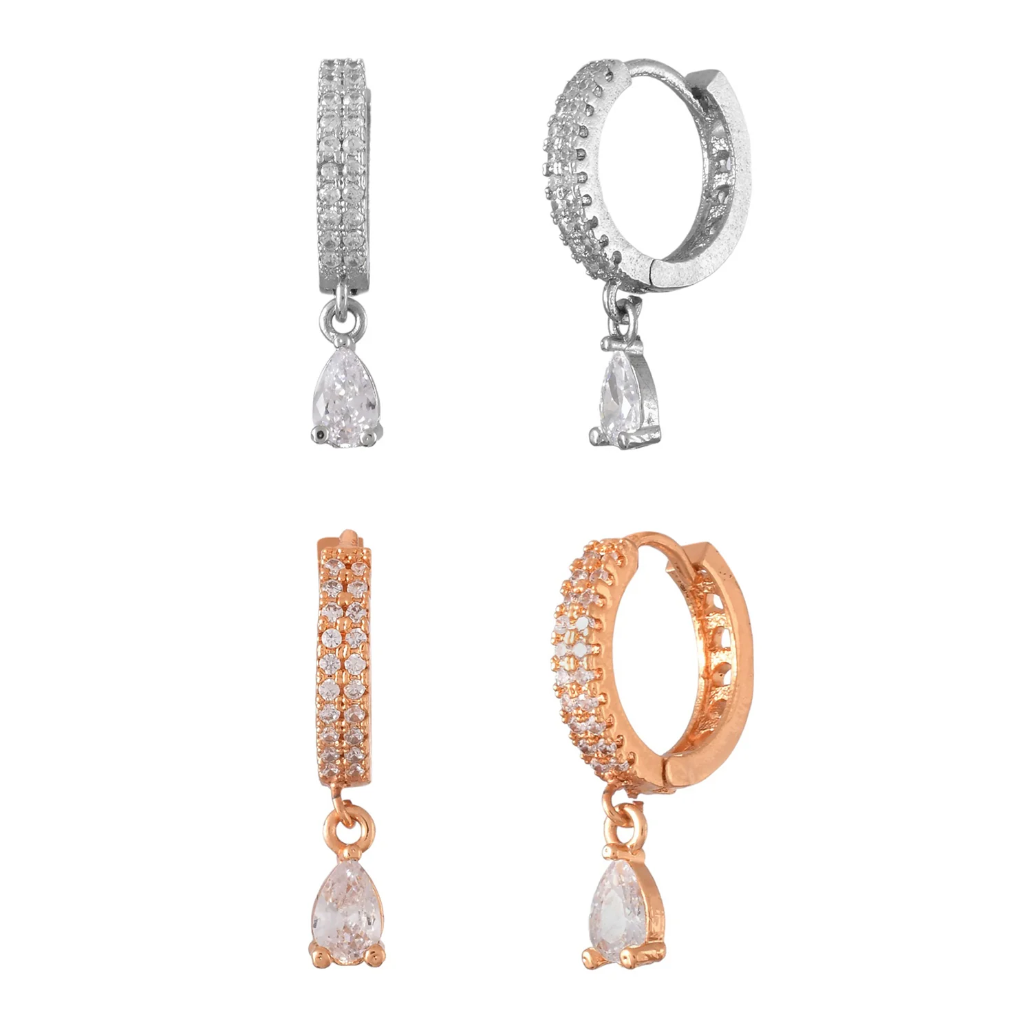 Sparkling Elegance Cluster Setting Silver and Gold Cz Half-Hoop Earrings Combo - Image 4