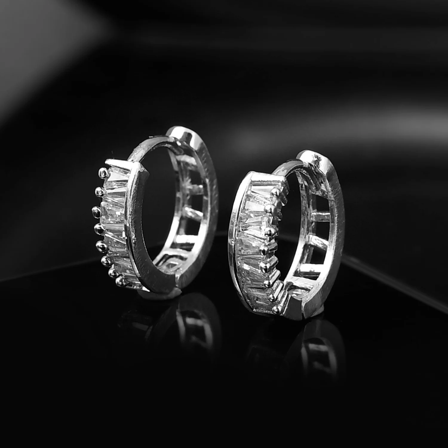 Sparkling Elegance Cluster Setting White Cz Half-Hoop Earrings