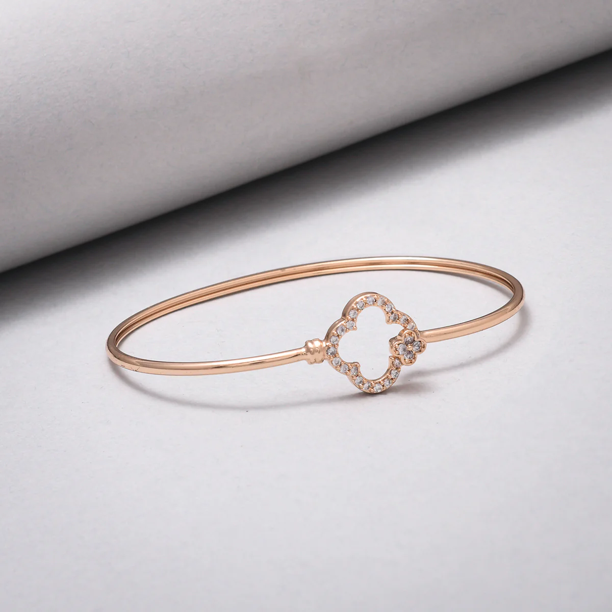 Sparkling Elegance Contemporary Floral Motif Brass Rose Gold Plated Bracelet