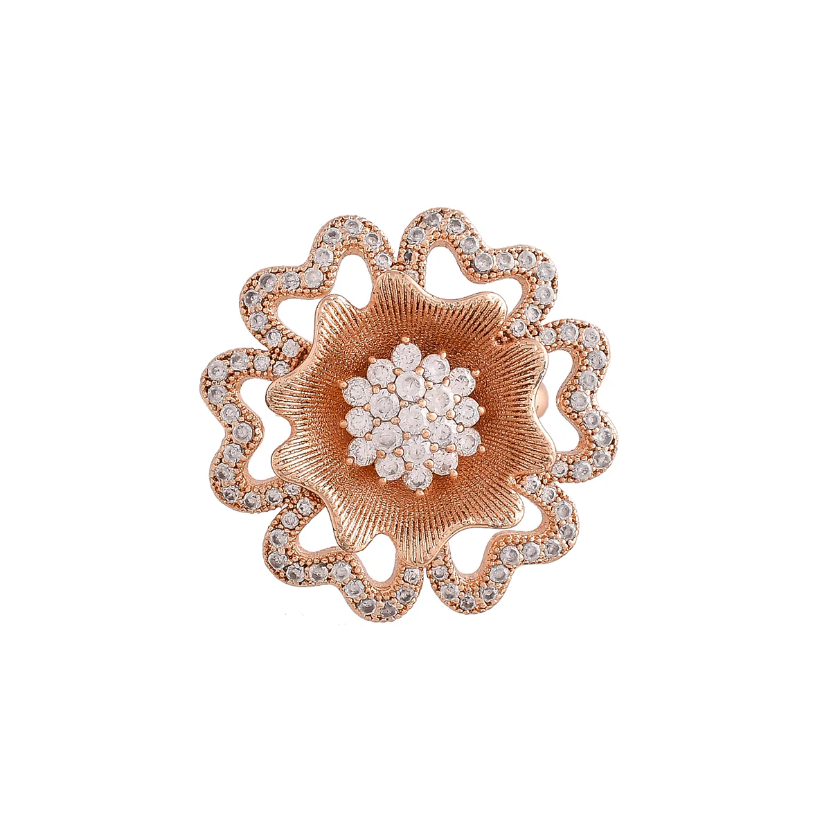Sparkling Elegance Contemporary Floral Motif Ring - Image 3