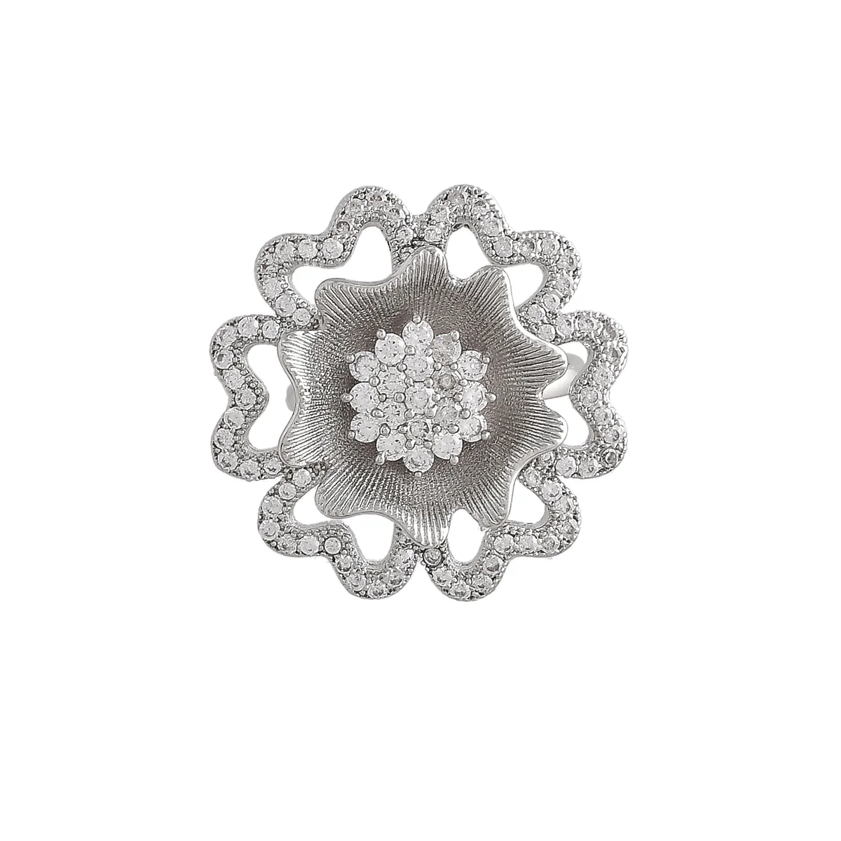 Sparkling Elegance Contemporary Floral Motif Ring - Image 3