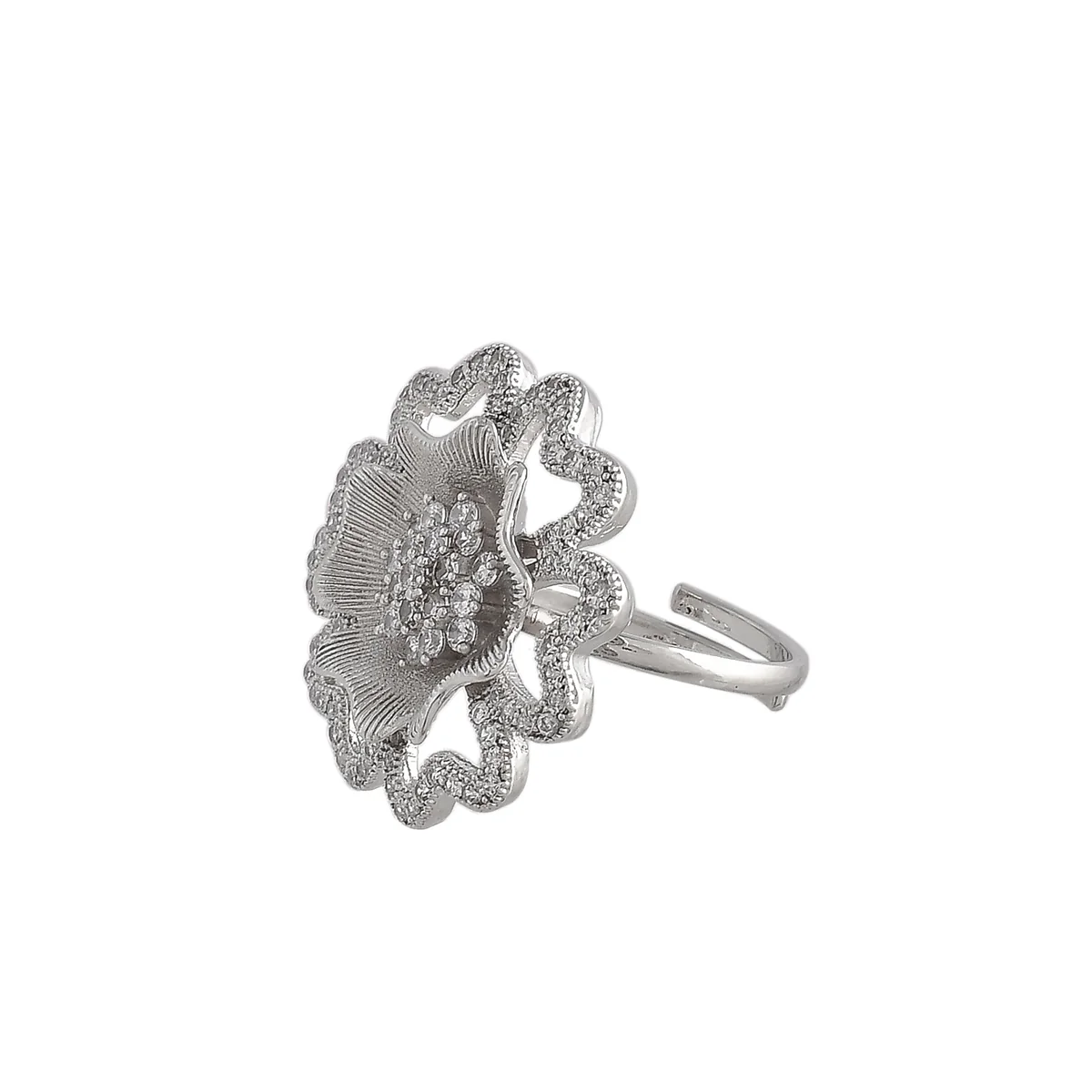 Sparkling Elegance Contemporary Floral Motif Ring - Image 4